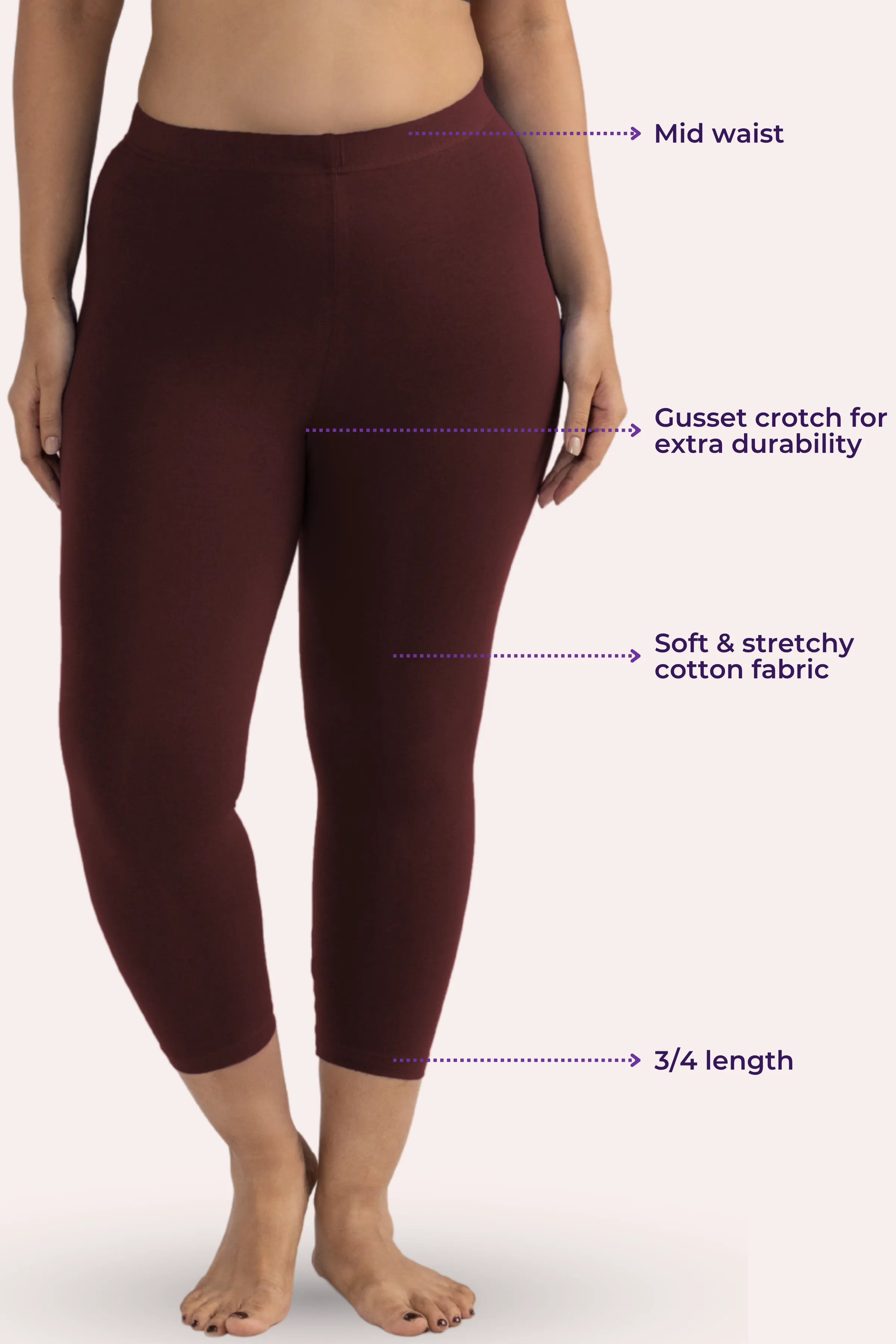 Cropped Leggings For Plus Size | Mid Waist | 3/4 Length | Cotton–Elastane Blend | Non-See-Through | Gusset Crotch to Prevent Ripping - Image 3