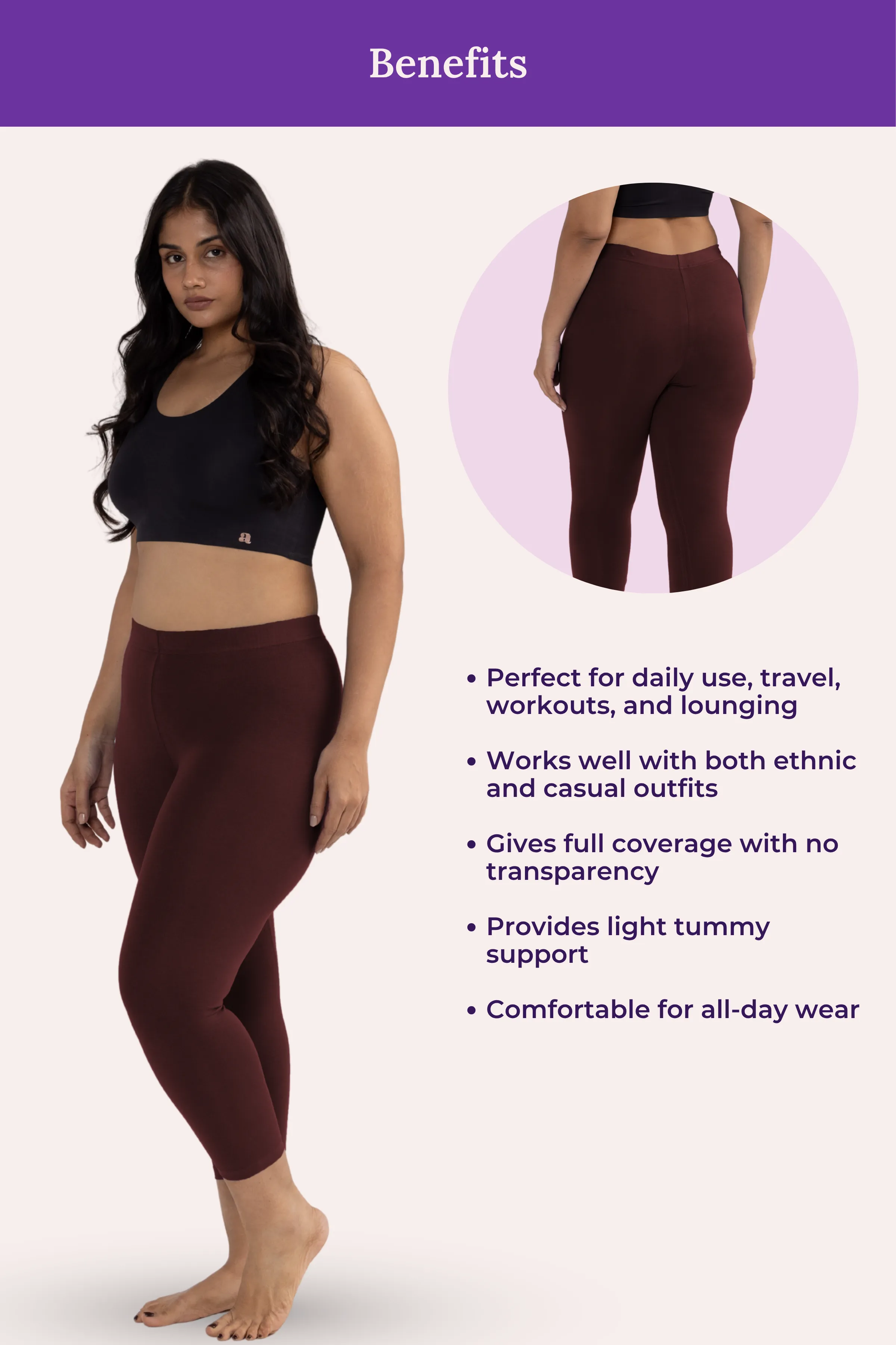 Cropped Leggings For Plus Size | Mid Waist | 3/4 Length | Cotton–Elastane Blend | Non-See-Through | Gusset Crotch to Prevent Ripping - Image 5