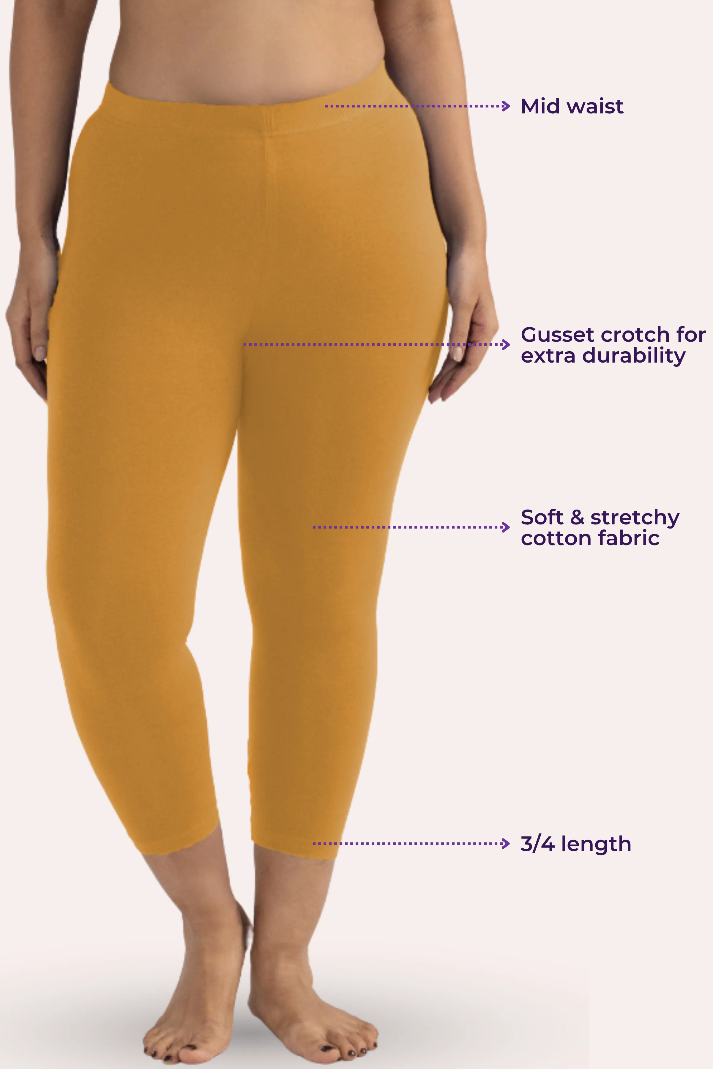 Cropped Leggings For Plus Size | Mid Waist | 3/4 Length | Cotton–Elastane Blend | Non-See-Through | Gusset Crotch to Prevent Ripping - Image 3