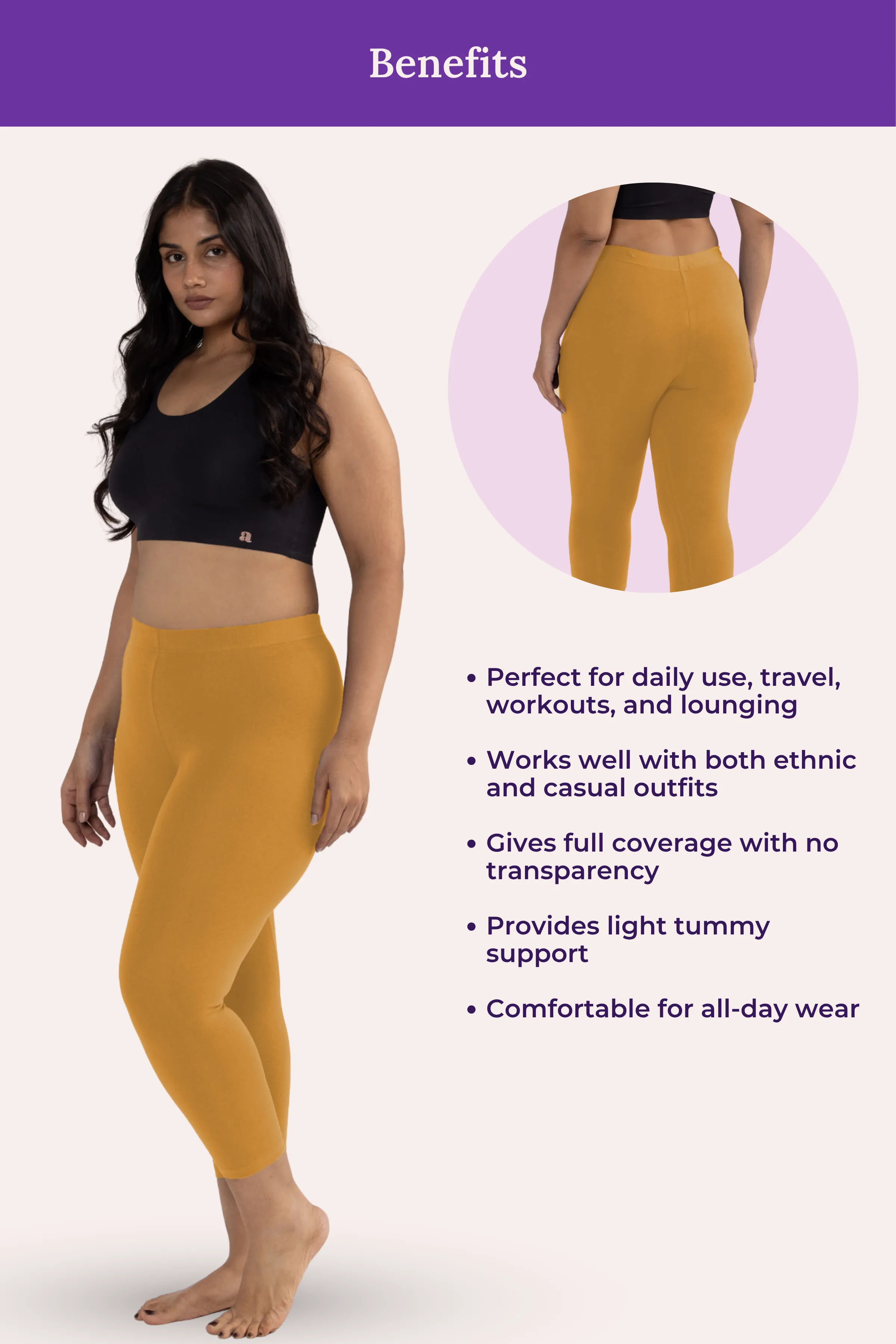 Cropped Leggings For Plus Size | Mid Waist | 3/4 Length | Cotton–Elastane Blend | Non-See-Through | Gusset Crotch to Prevent Ripping - Image 5
