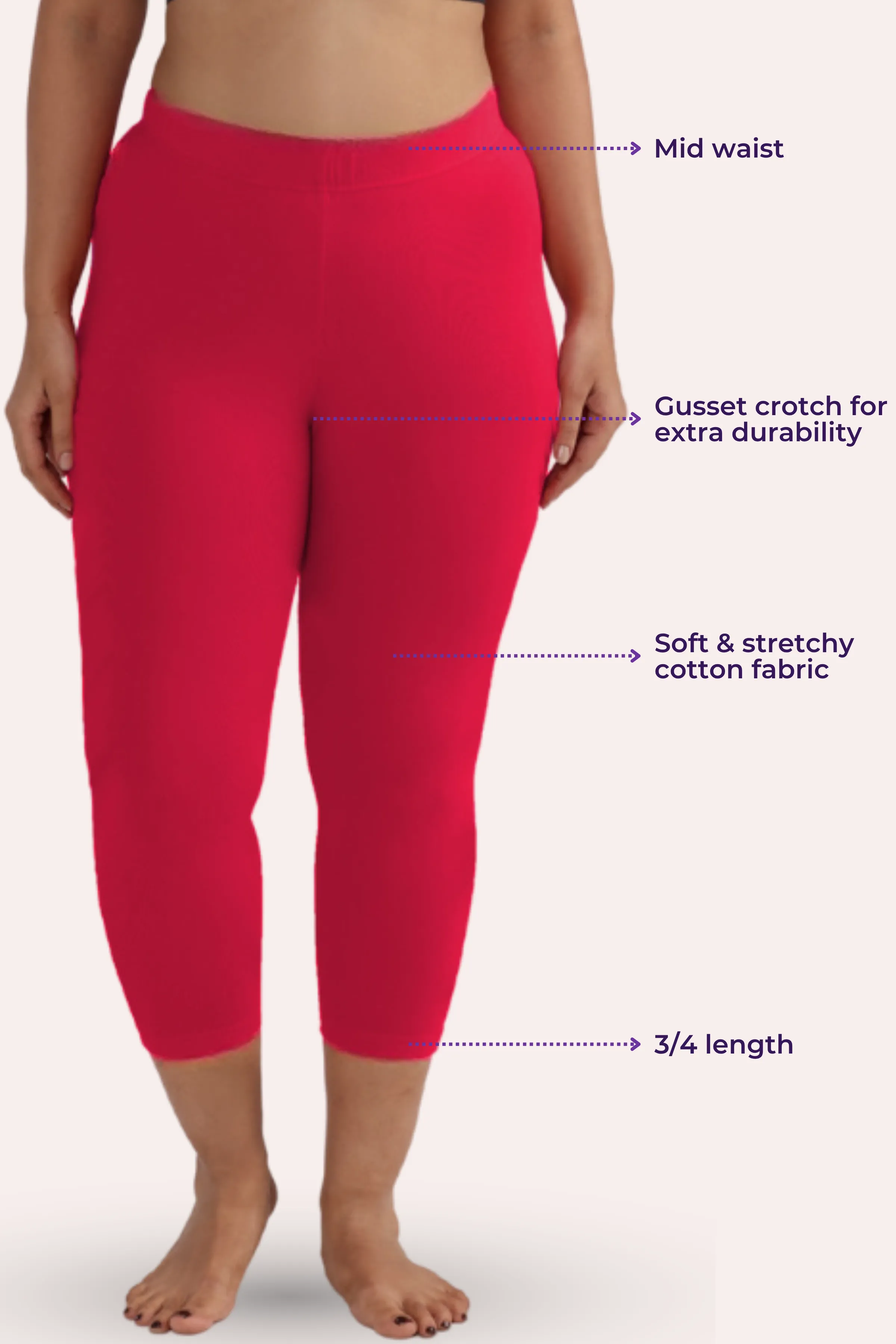 Cropped Leggings For Plus Size | Mid Waist | 3/4 Length | Cotton–Elastane Blend | Non-See-Through | Gusset Crotch to Prevent Ripping - Image 3
