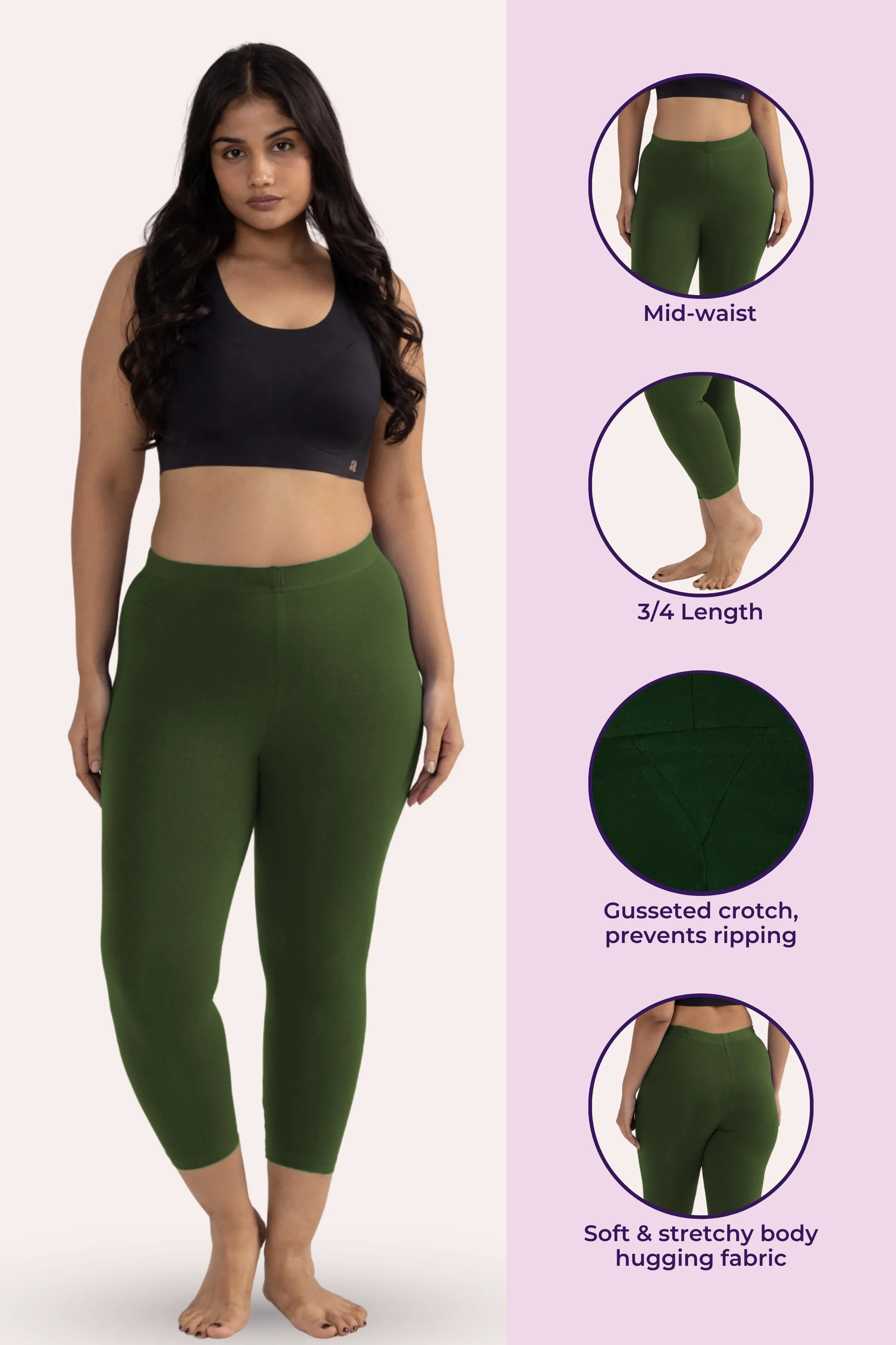Cropped Leggings For Plus Size | Mid Waist | 3/4 Length | Cotton–Elastane Blend | Non-See-Through | Gusset Crotch to Prevent Ripping - Image 2