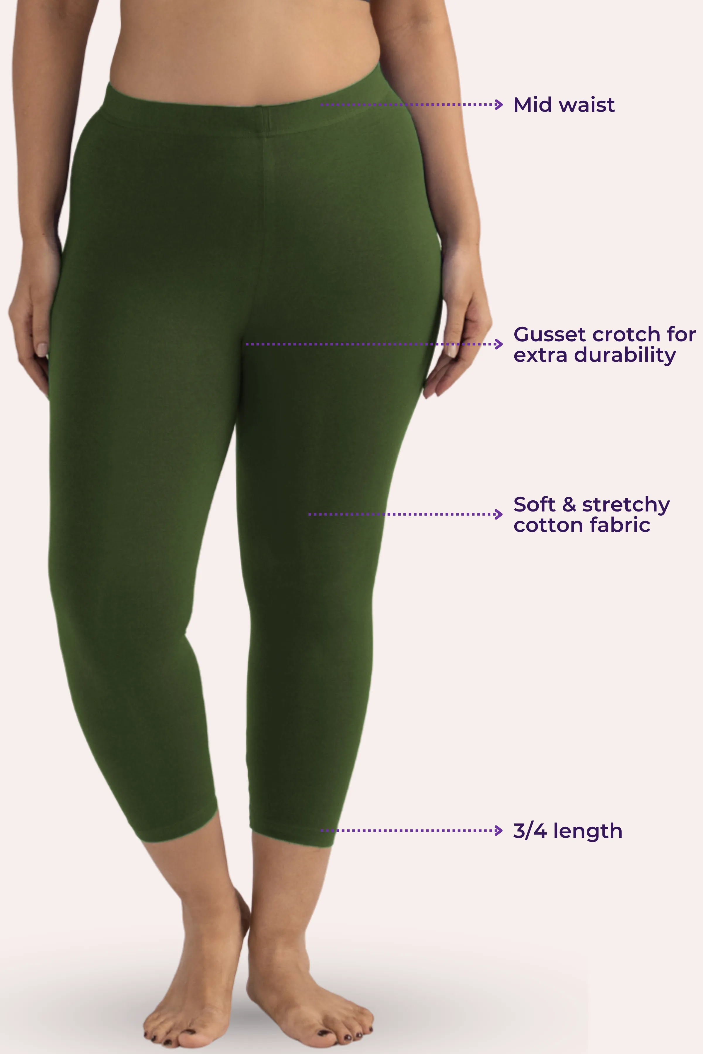 Cropped Leggings For Plus Size | Mid Waist | 3/4 Length | Cotton–Elastane Blend | Non-See-Through | Gusset Crotch to Prevent Ripping - Image 3