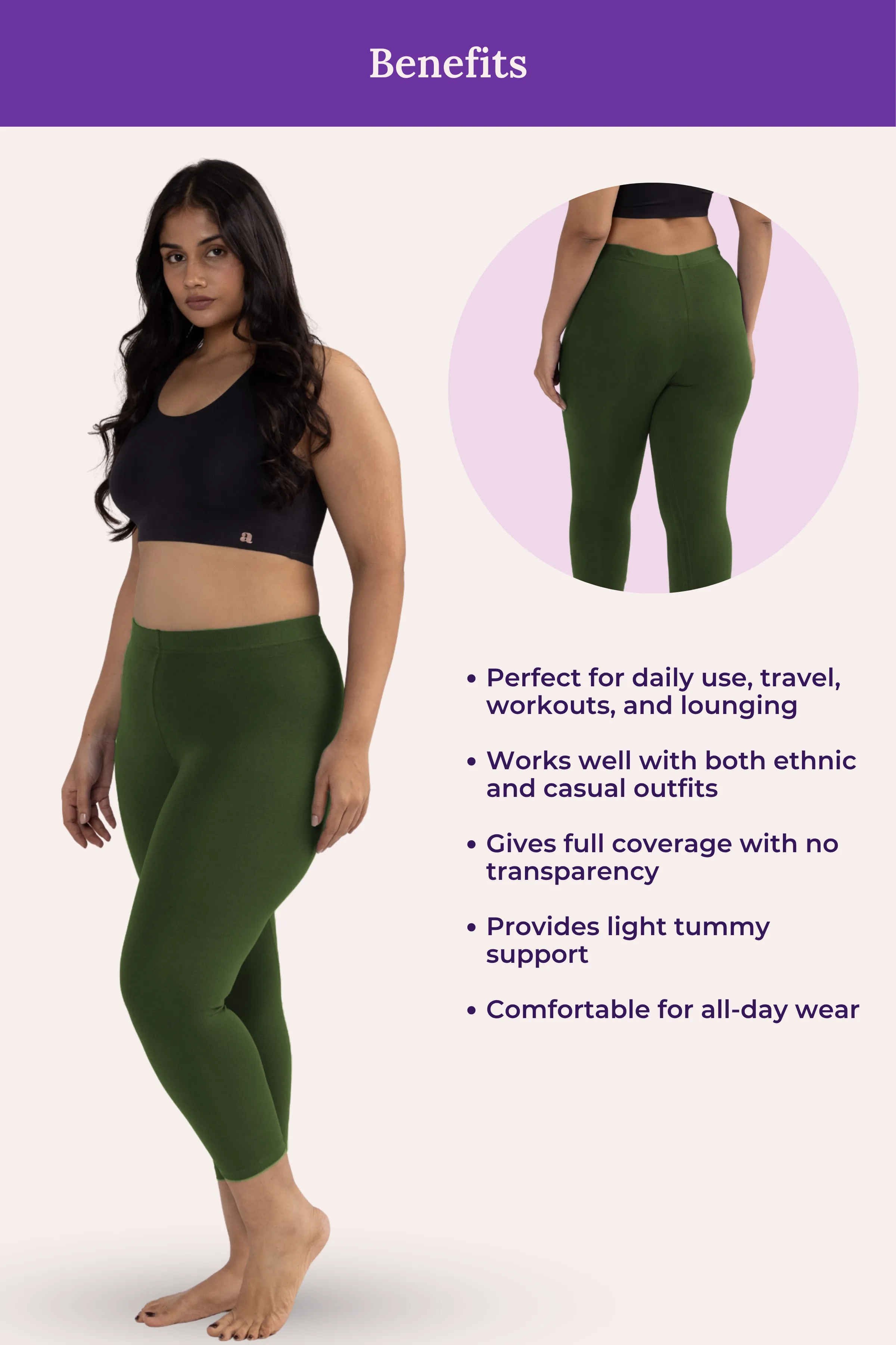 Cropped Leggings For Plus Size | Mid Waist | 3/4 Length | Cotton–Elastane Blend | Non-See-Through | Gusset Crotch to Prevent Ripping - Image 5