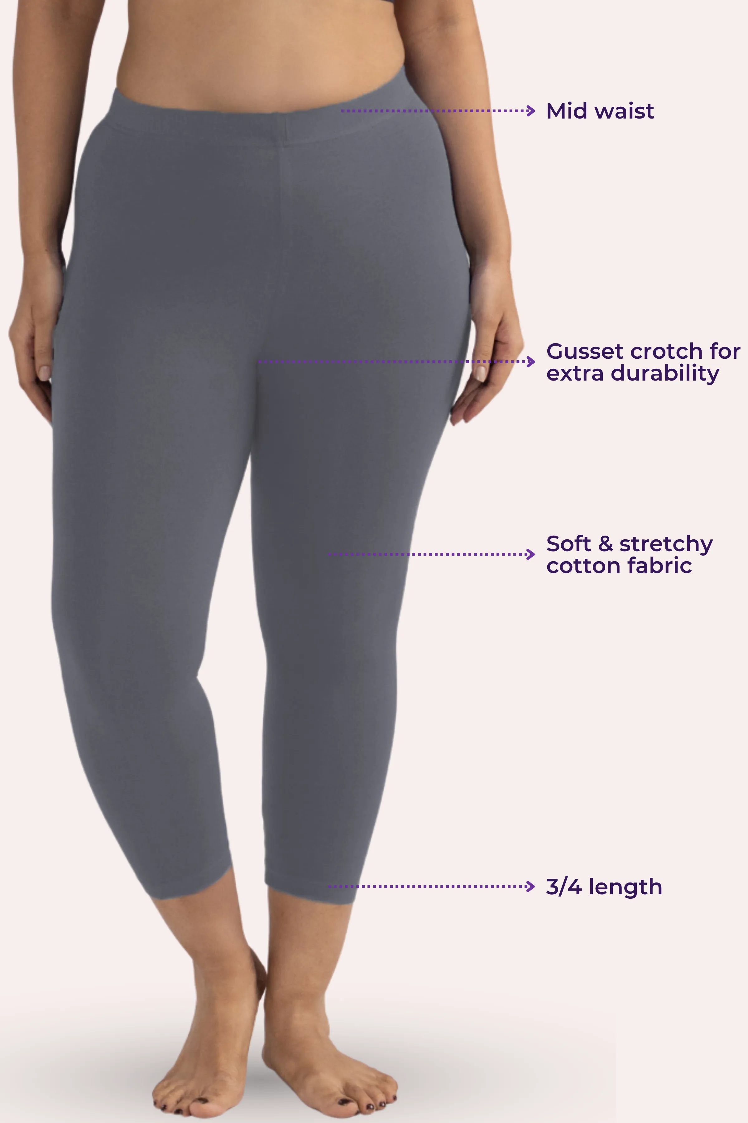 Cropped Leggings For Plus Size | Mid Waist | 3/4 Length | Cotton–Elastane Blend | Non-See-Through | Gusset Crotch to Prevent Ripping - Image 3