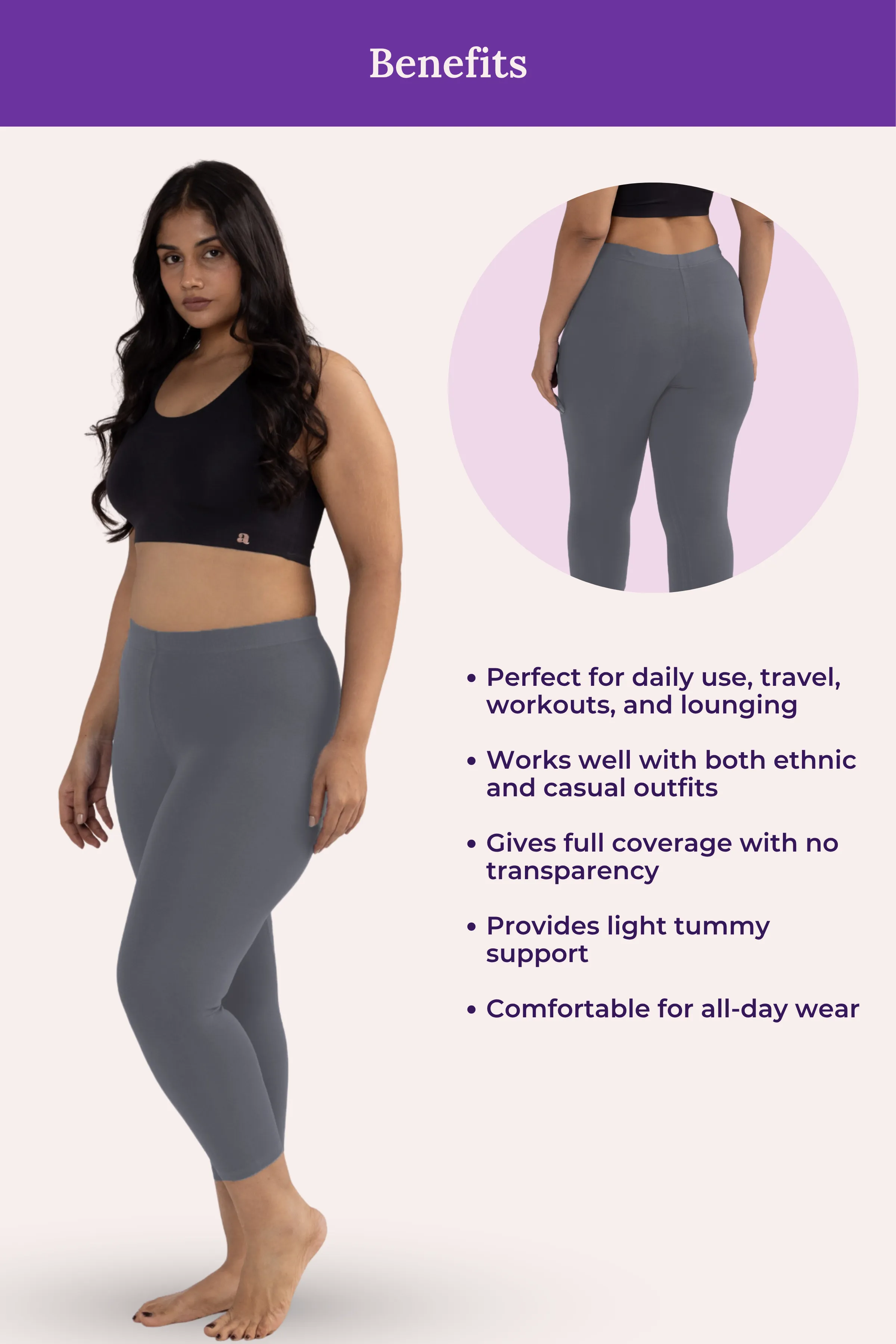 Cropped Leggings For Plus Size | Mid Waist | 3/4 Length | Cotton–Elastane Blend | Non-See-Through | Gusset Crotch to Prevent Ripping - Image 5