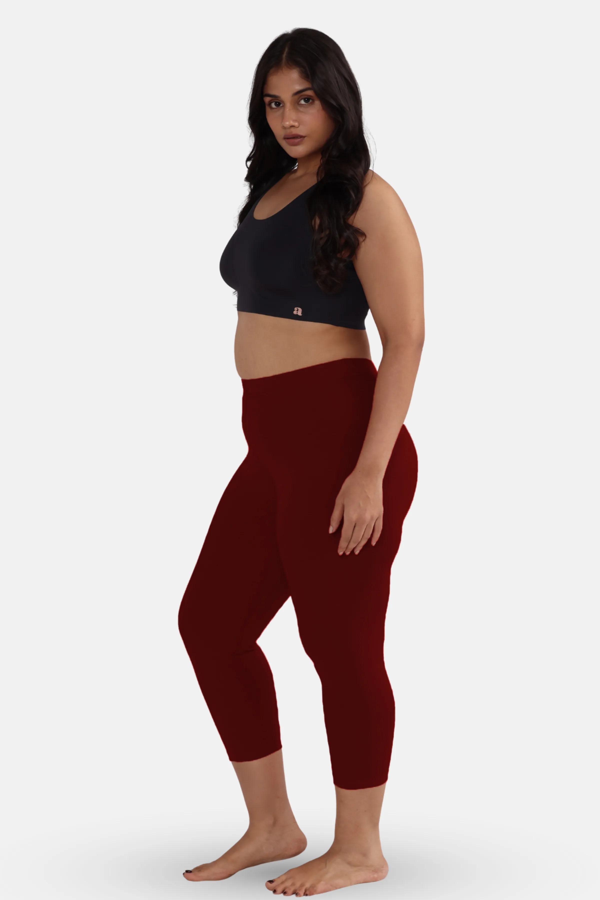 Cropped Leggings For Plus Size | Mid Waist | 3/4 Length | Cotton–Elastane Blend | Non-See-Through | Gusset Crotch to Prevent Ripping