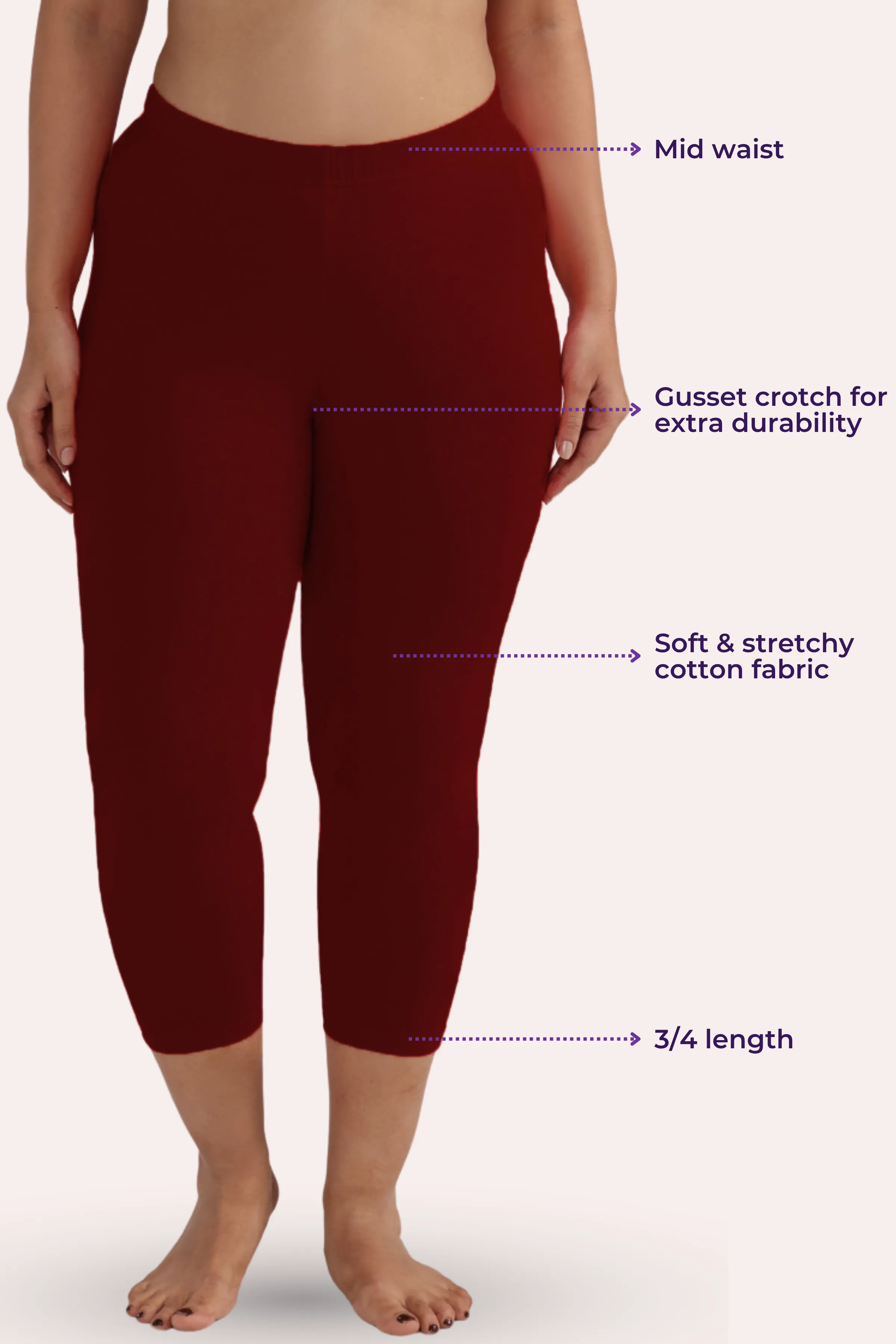 Cropped Leggings For Plus Size | Mid Waist | 3/4 Length | Cotton–Elastane Blend | Non-See-Through | Gusset Crotch to Prevent Ripping - Image 3