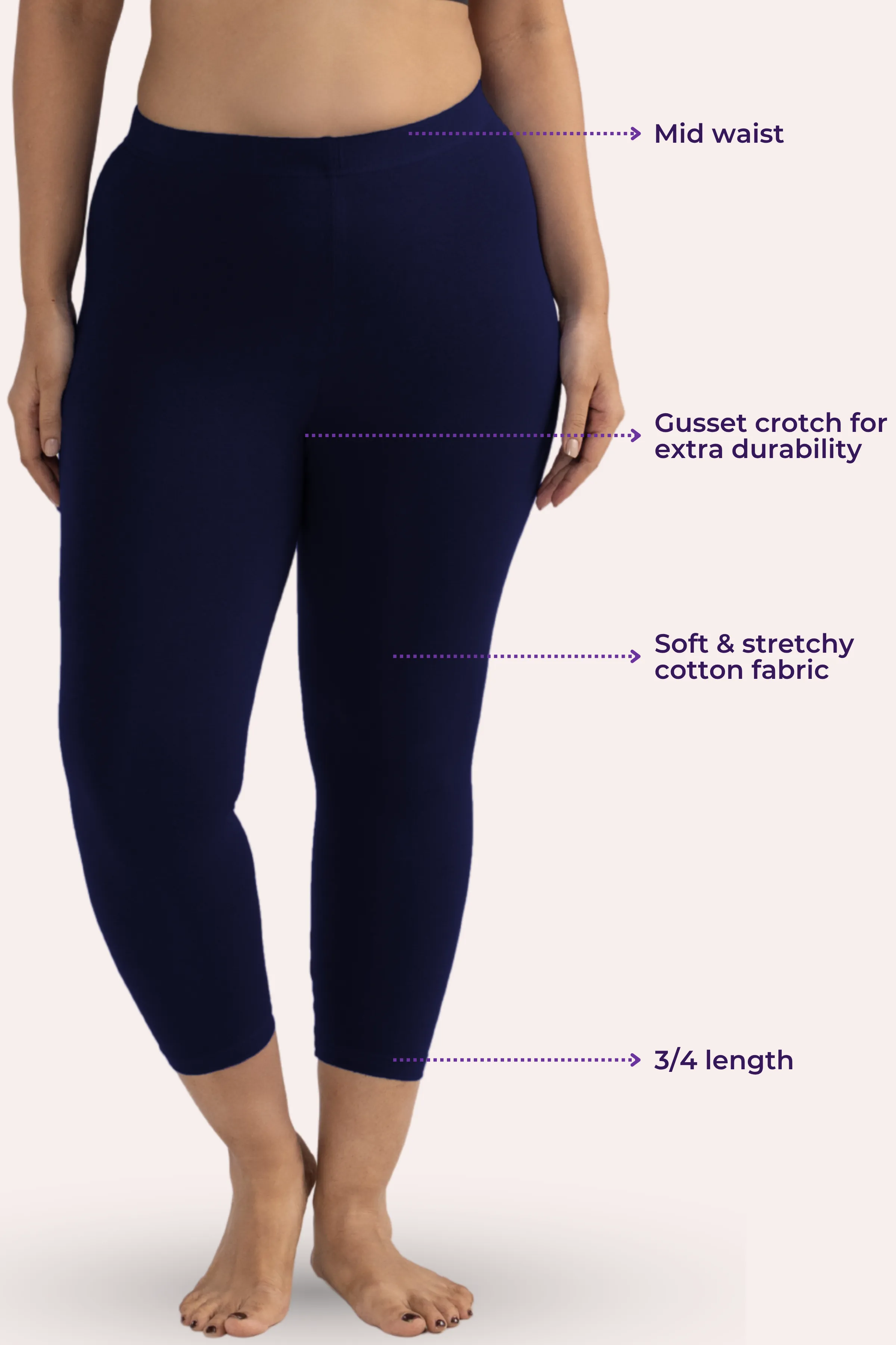 Cropped Leggings For Plus Size | Mid Waist | 3/4 Length | Cotton–Elastane Blend | Non-See-Through | Gusset Crotch to Prevent Ripping - Image 3