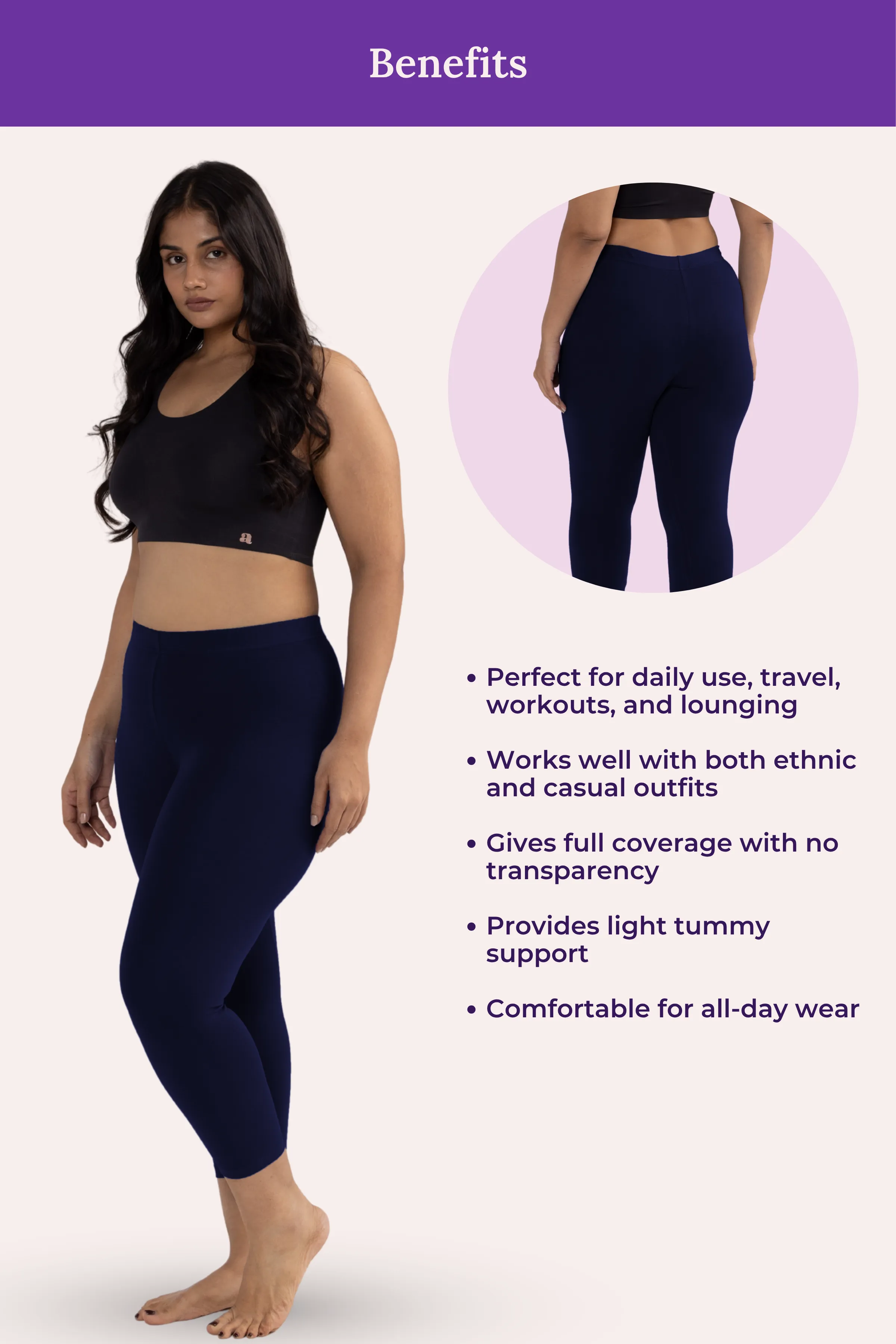 Cropped Leggings For Plus Size | Mid Waist | 3/4 Length | Cotton–Elastane Blend | Non-See-Through | Gusset Crotch to Prevent Ripping - Image 5