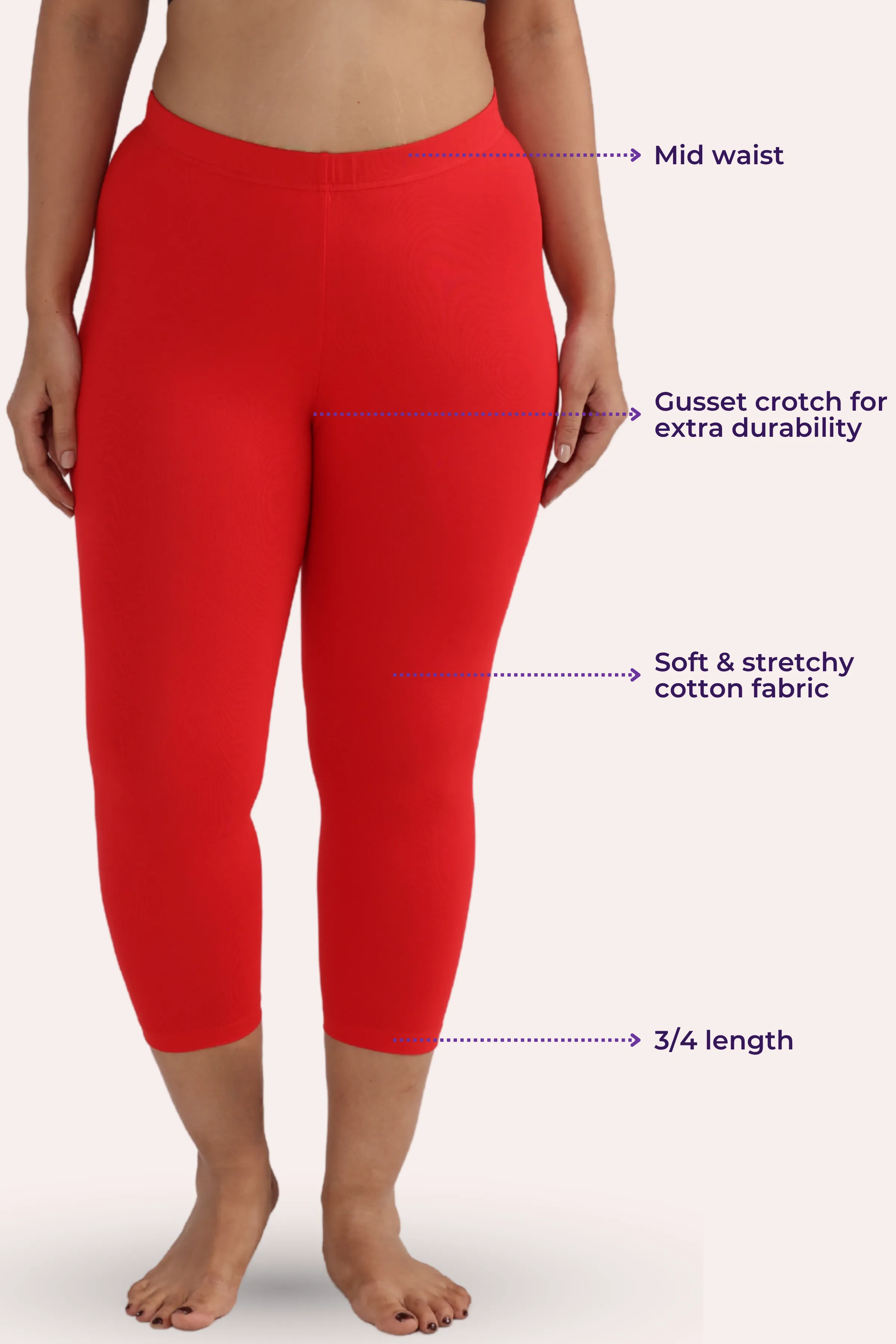 Cropped Leggings For Plus Size | Mid Waist | 3/4 Length | Cotton–Elastane Blend | Non-See-Through | Gusset Crotch to Prevent Ripping - Image 3