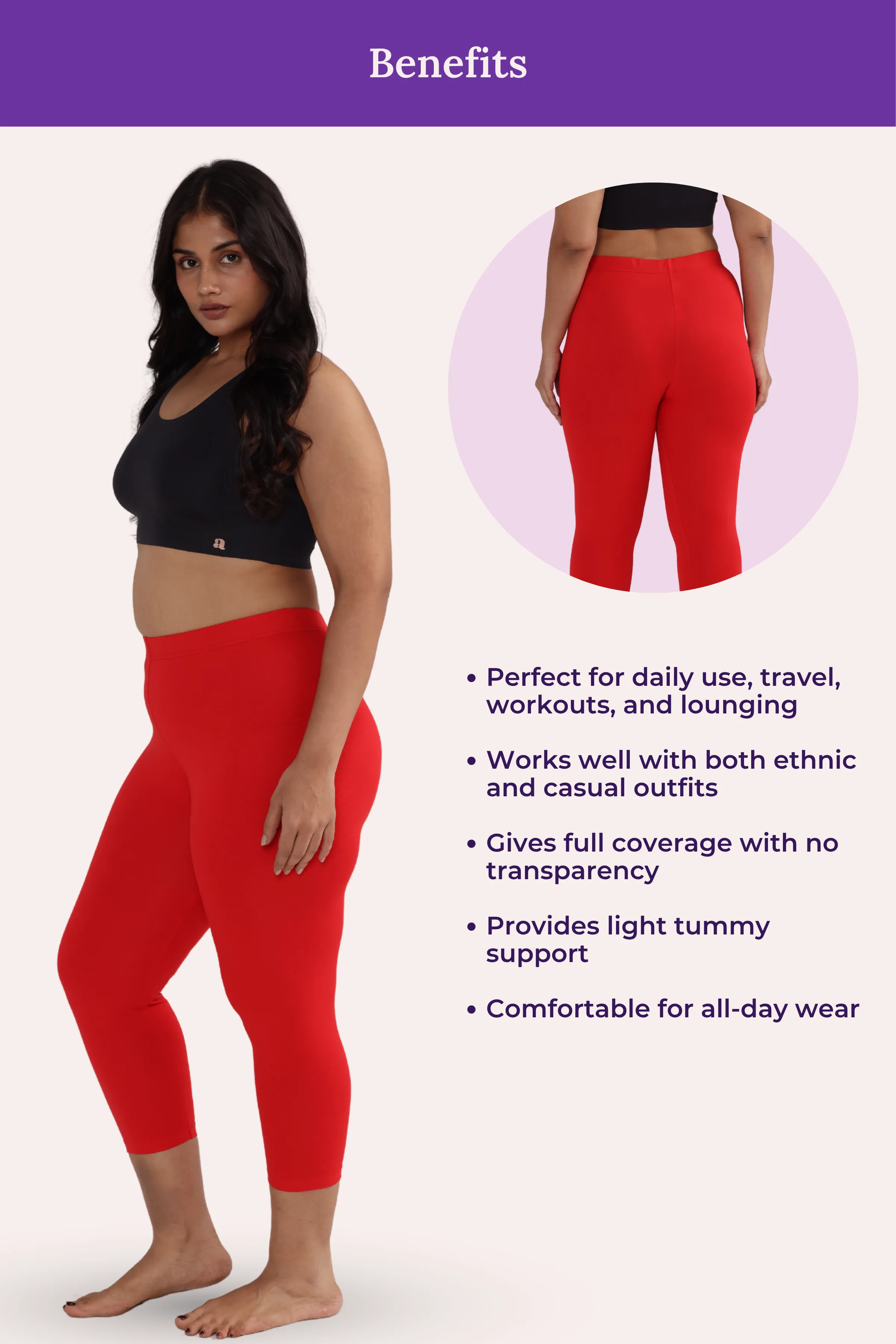 Cropped Leggings For Plus Size | Mid Waist | 3/4 Length | Cotton–Elastane Blend | Non-See-Through | Gusset Crotch to Prevent Ripping - Image 5