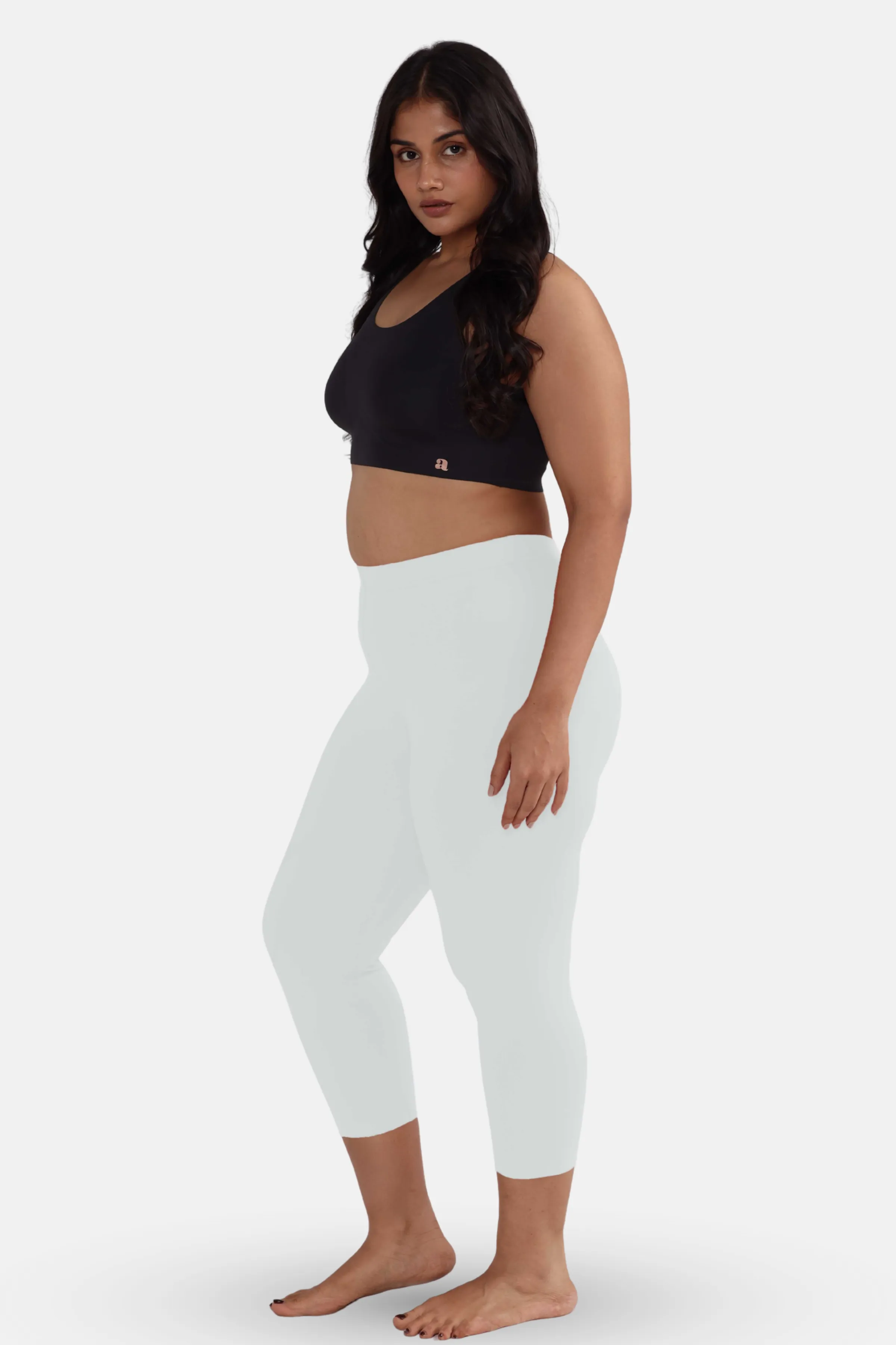 Cropped Leggings For Plus Size | Mid Waist | 3/4 Length | Cotton–Elastane Blend | Non-See-Through | Gusset Crotch to Prevent Ripping