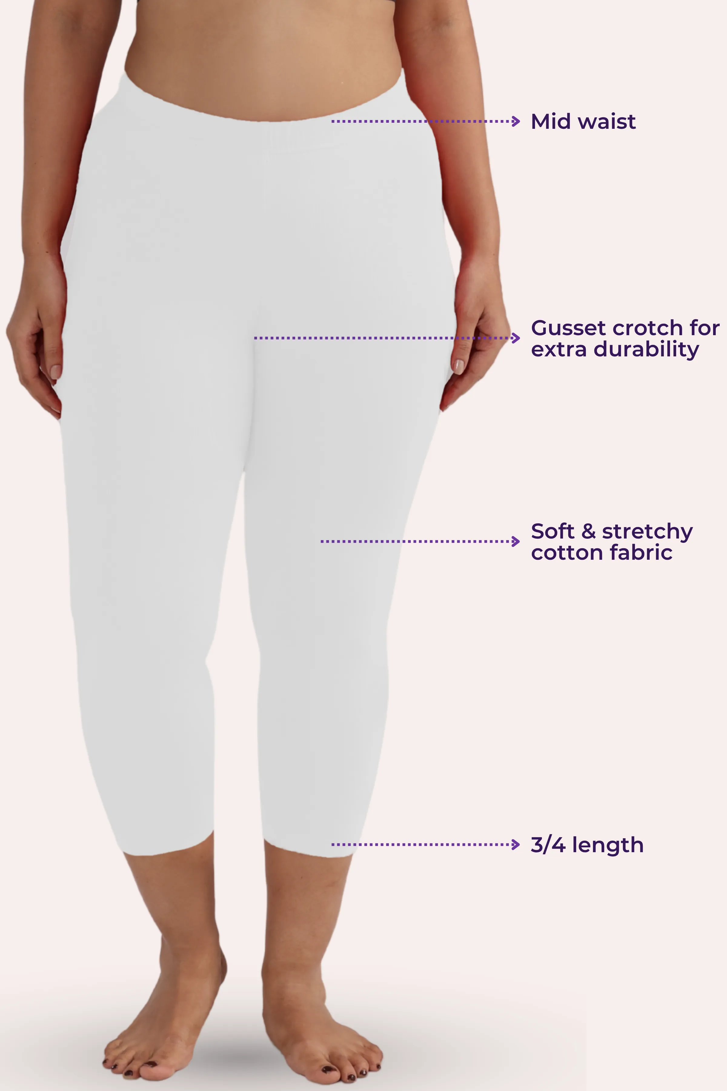 Cropped Leggings For Plus Size | Mid Waist | 3/4 Length | Cotton–Elastane Blend | Non-See-Through | Gusset Crotch to Prevent Ripping - Image 3
