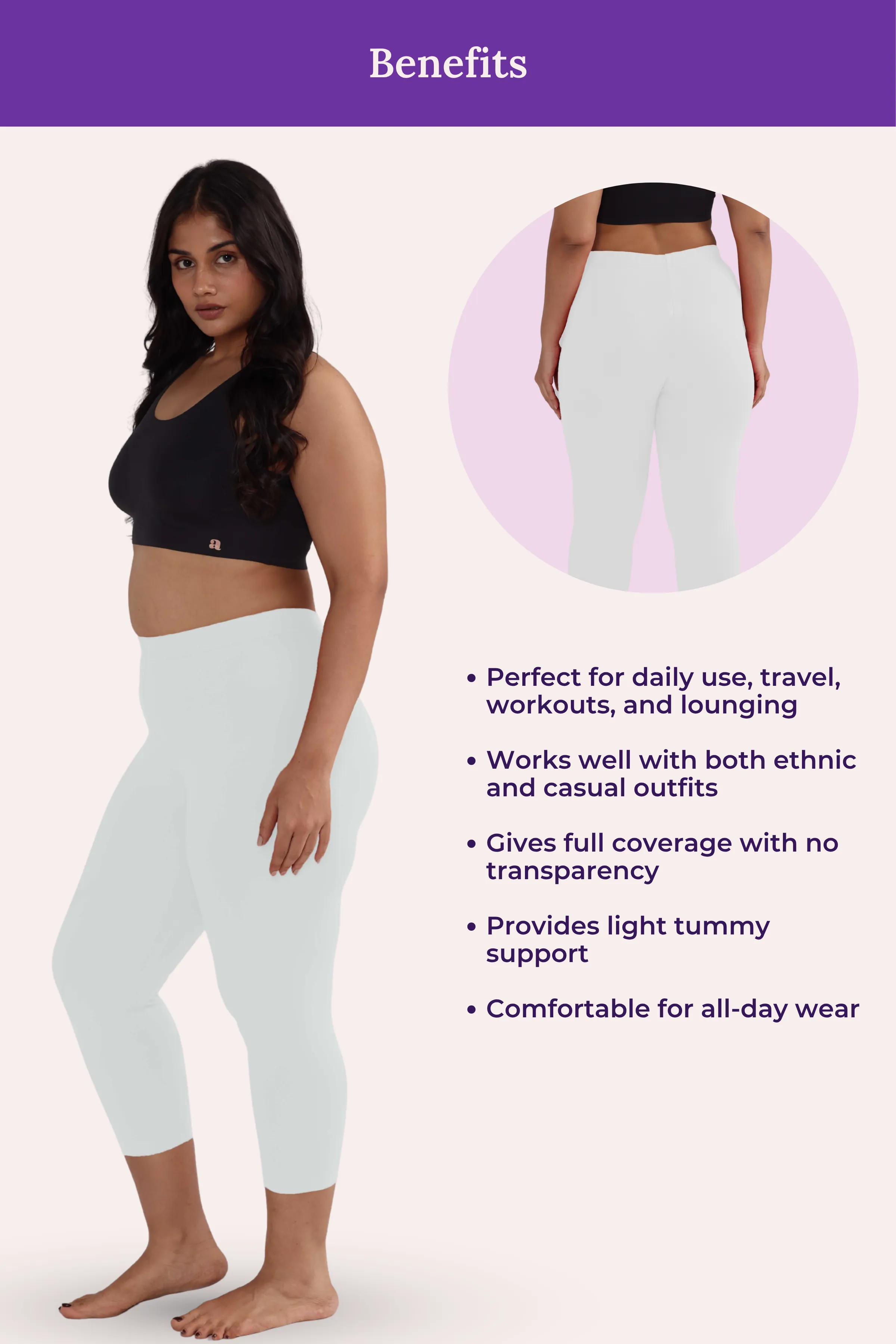 Cropped Leggings For Plus Size | Mid Waist | 3/4 Length | Cotton–Elastane Blend | Non-See-Through | Gusset Crotch to Prevent Ripping - Image 5
