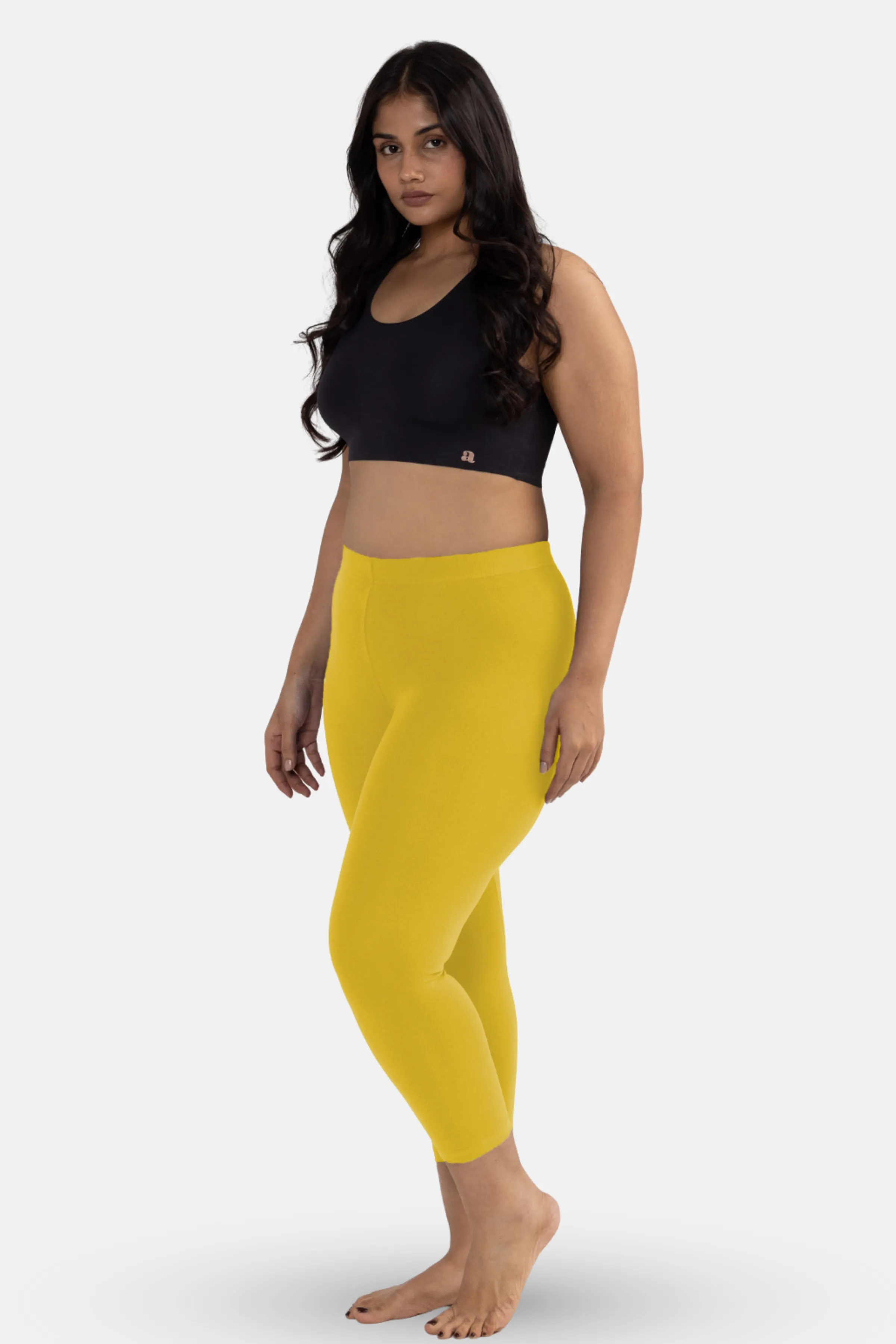 Cropped Leggings For Plus Size | Mid Waist | 3/4 Length | Cotton–Elastane Blend | Non-See-Through | Gusset Crotch to Prevent Ripping