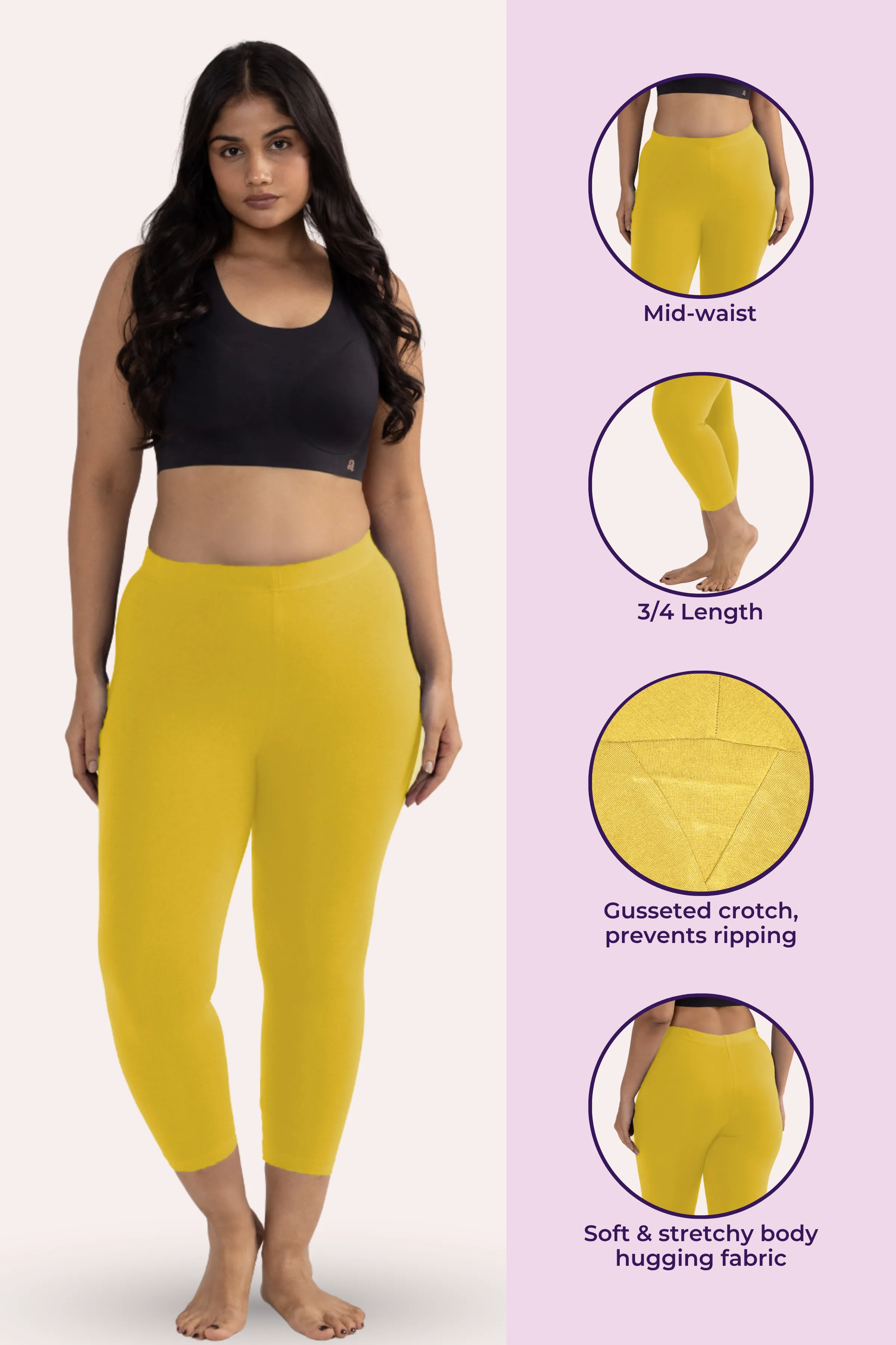 Cropped Leggings For Plus Size | Mid Waist | 3/4 Length | Cotton–Elastane Blend | Non-See-Through | Gusset Crotch to Prevent Ripping - Image 2