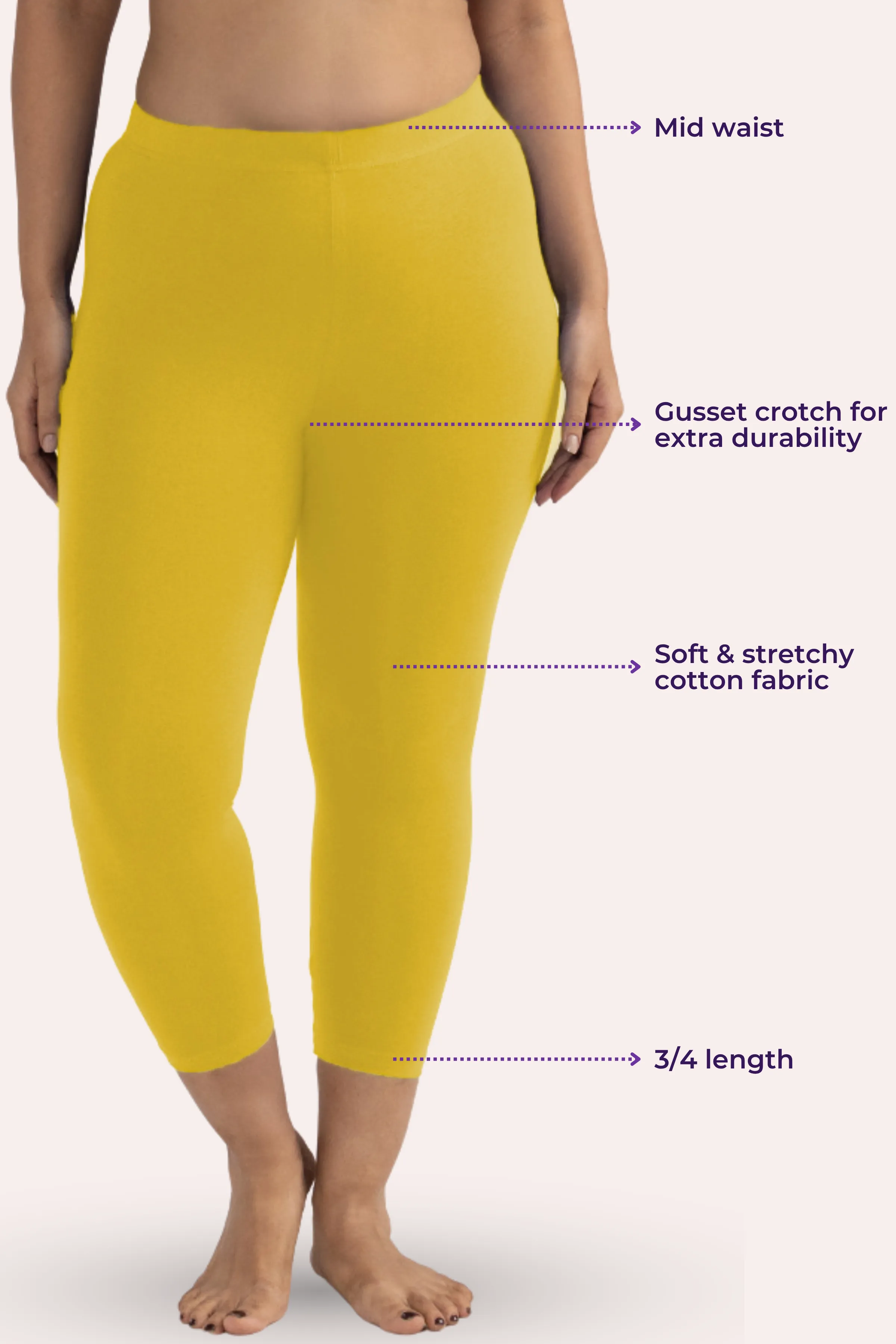 Cropped Leggings For Plus Size | Mid Waist | 3/4 Length | Cotton–Elastane Blend | Non-See-Through | Gusset Crotch to Prevent Ripping - Image 3