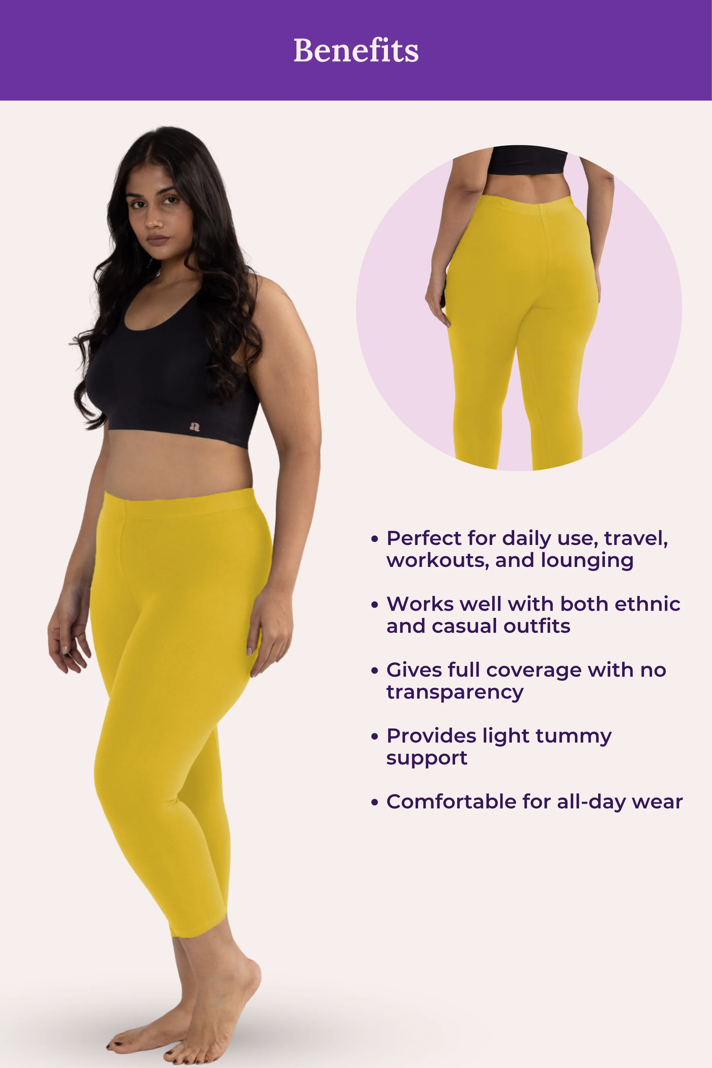 Cropped Leggings For Plus Size | Mid Waist | 3/4 Length | Cotton–Elastane Blend | Non-See-Through | Gusset Crotch to Prevent Ripping - Image 5