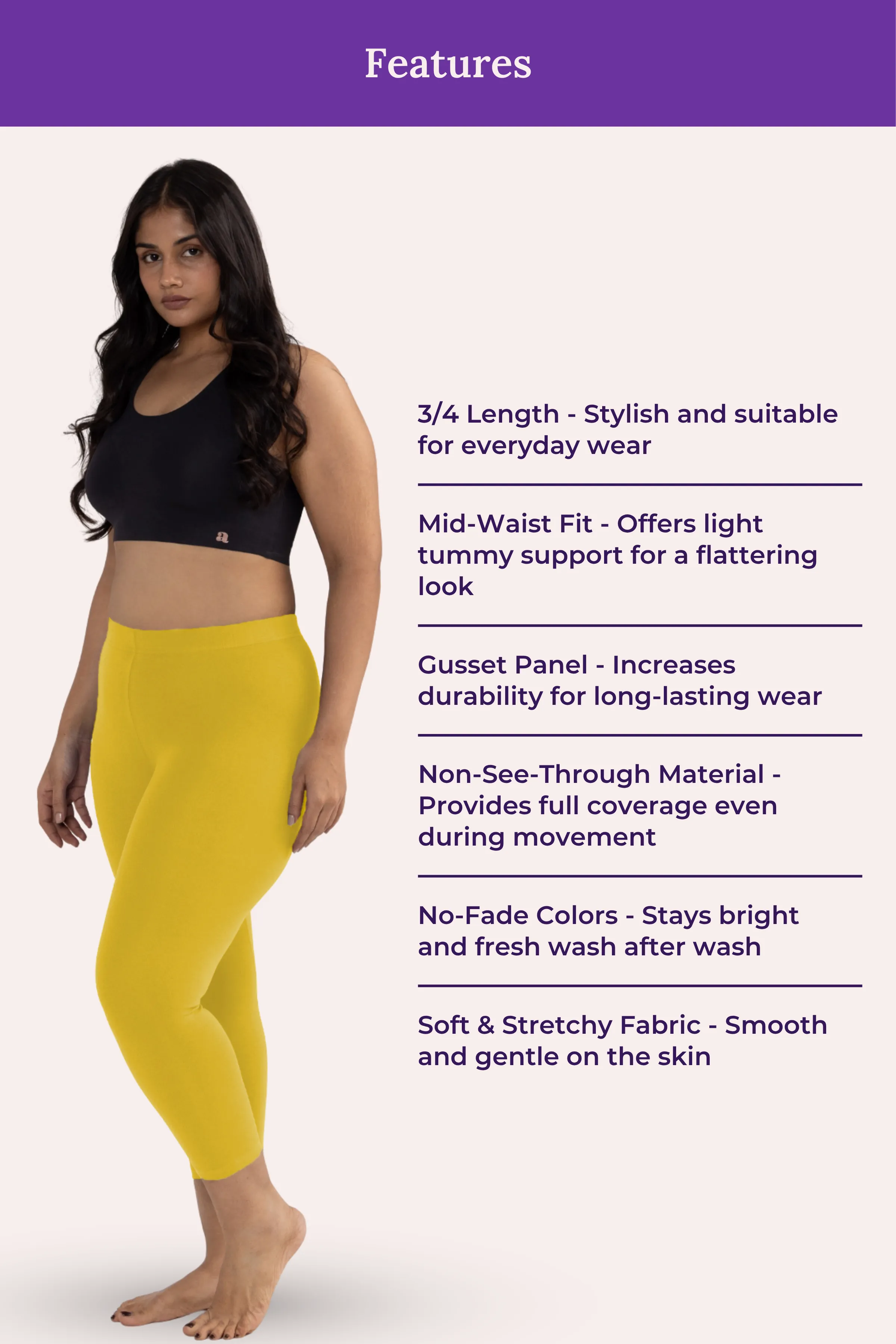 Cropped Leggings For Plus Size | Mid Waist | 3/4 Length | Cotton–Elastane Blend | Non-See-Through | Gusset Crotch to Prevent Ripping - Image 6