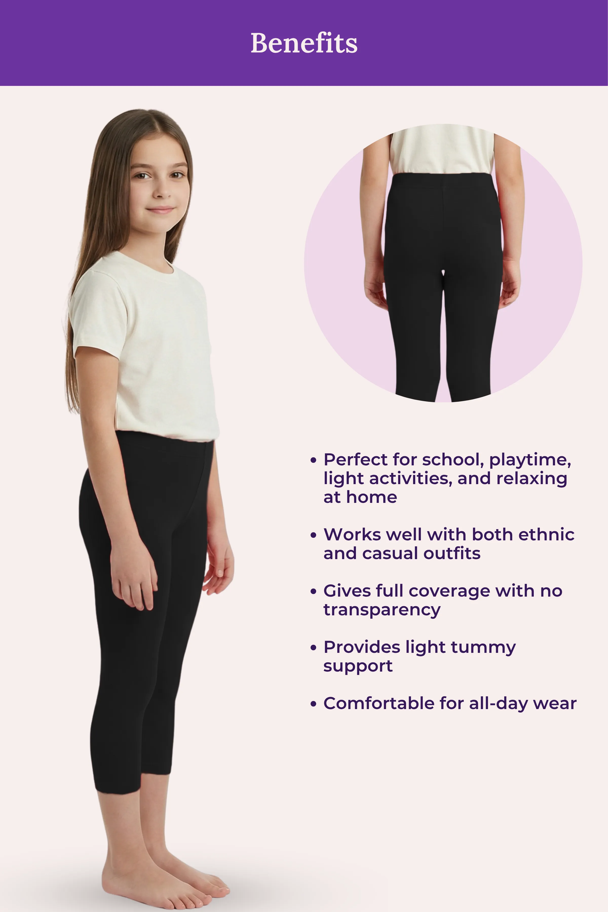 Teen Cropped Leggings | Mid Waist | 3/4 Length | Cotton–Elastane Blend | Non-See-Through | Gusset Crotch to Prevent Ripping - Image 5