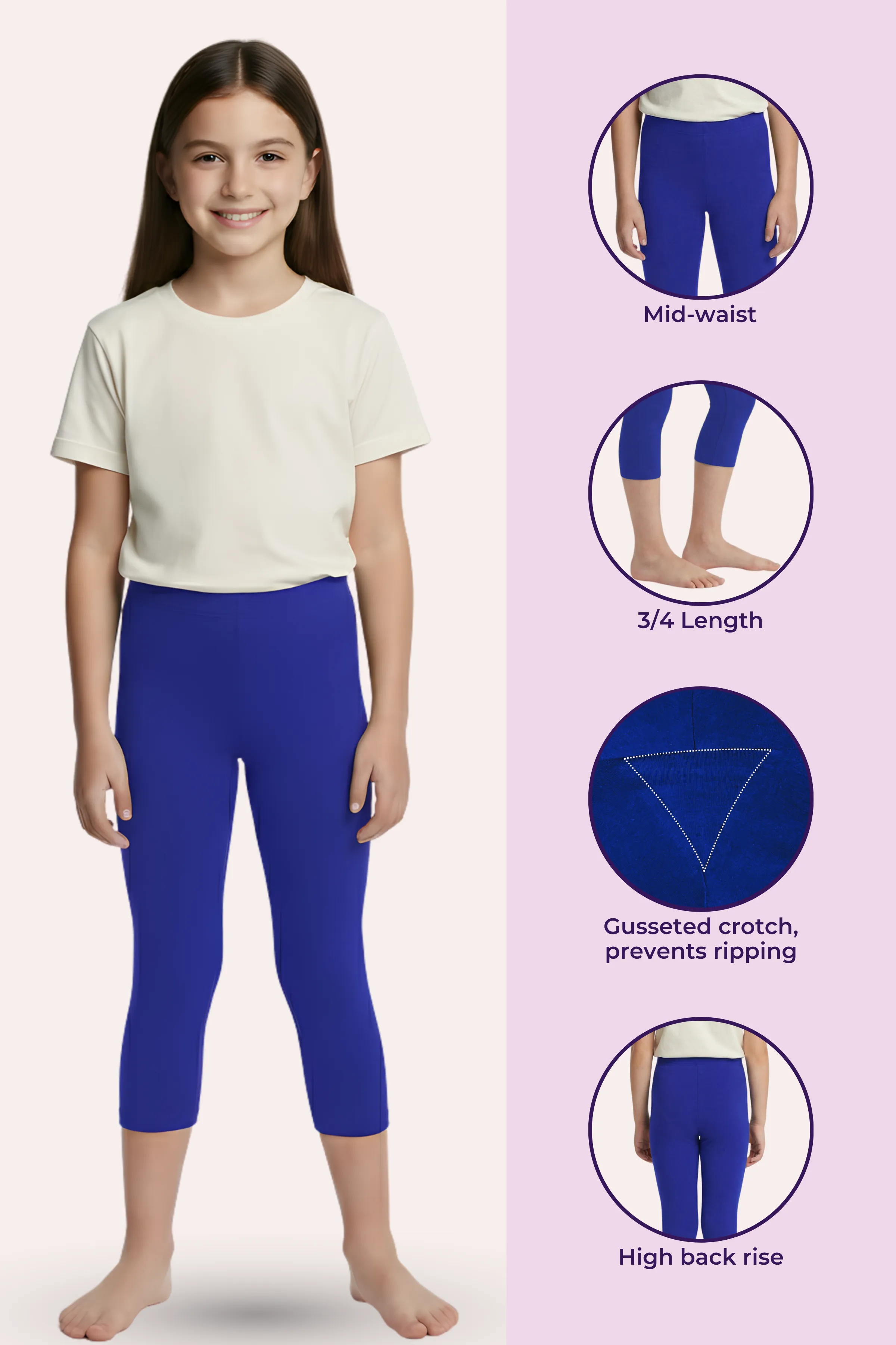 Teen Cropped Leggings | Mid Waist | 3/4 Length | Cotton–Elastane Blend | Non-See-Through | Gusset Crotch to Prevent Ripping - Image 2
