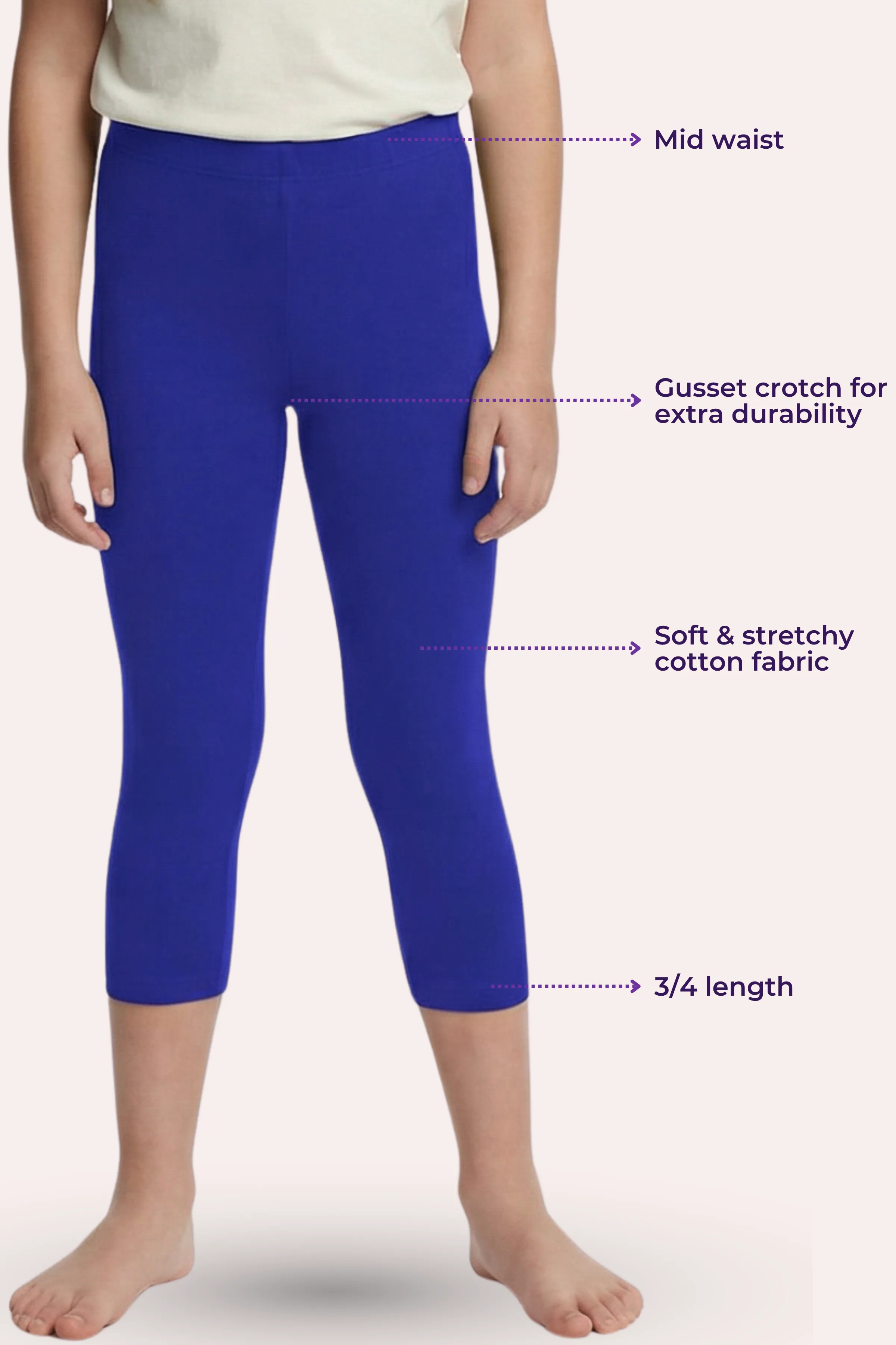 Teen Cropped Leggings | Mid Waist | 3/4 Length | Cotton–Elastane Blend | Non-See-Through | Gusset Crotch to Prevent Ripping - Image 3