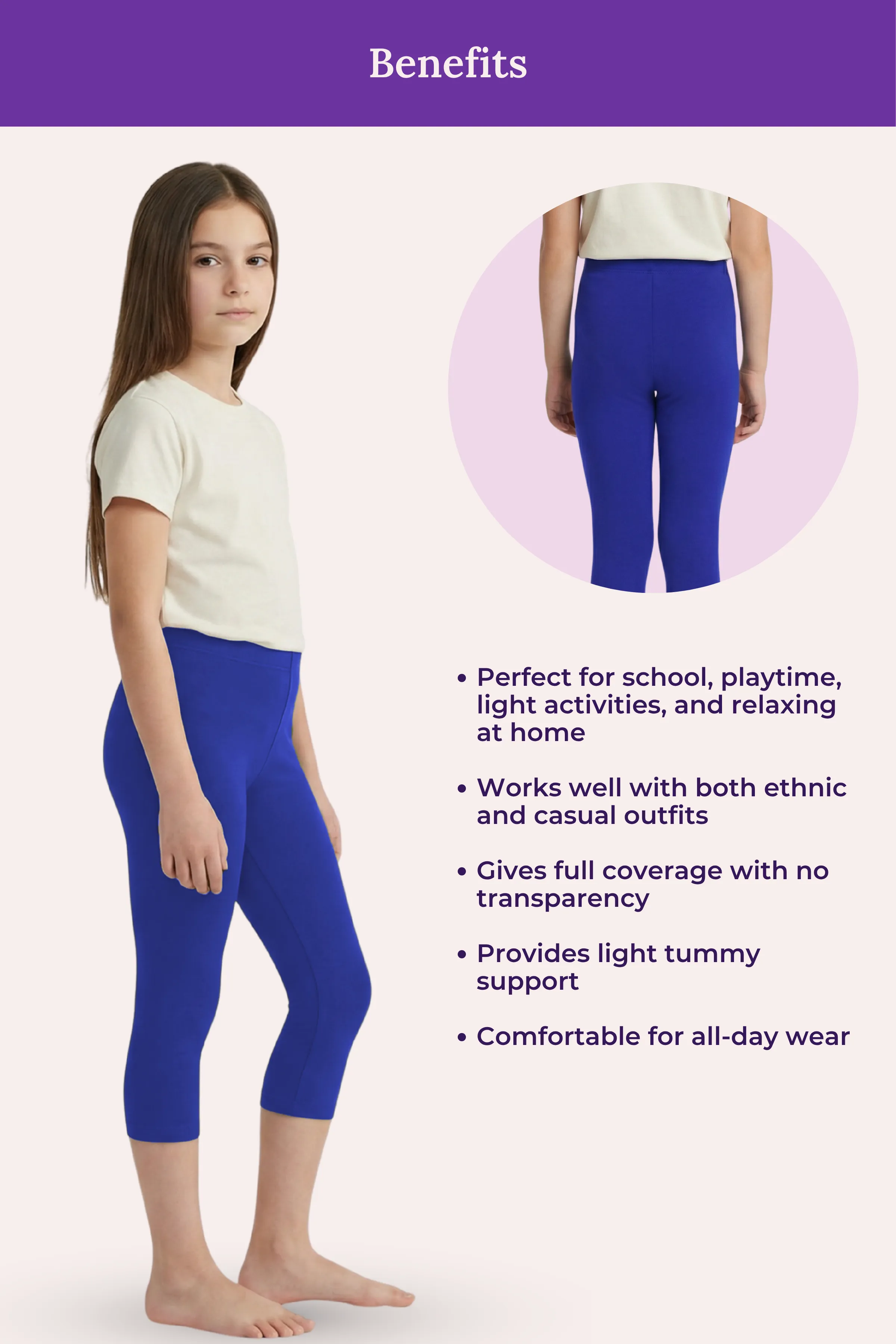Teen Cropped Leggings | Mid Waist | 3/4 Length | Cotton–Elastane Blend | Non-See-Through | Gusset Crotch to Prevent Ripping - Image 5