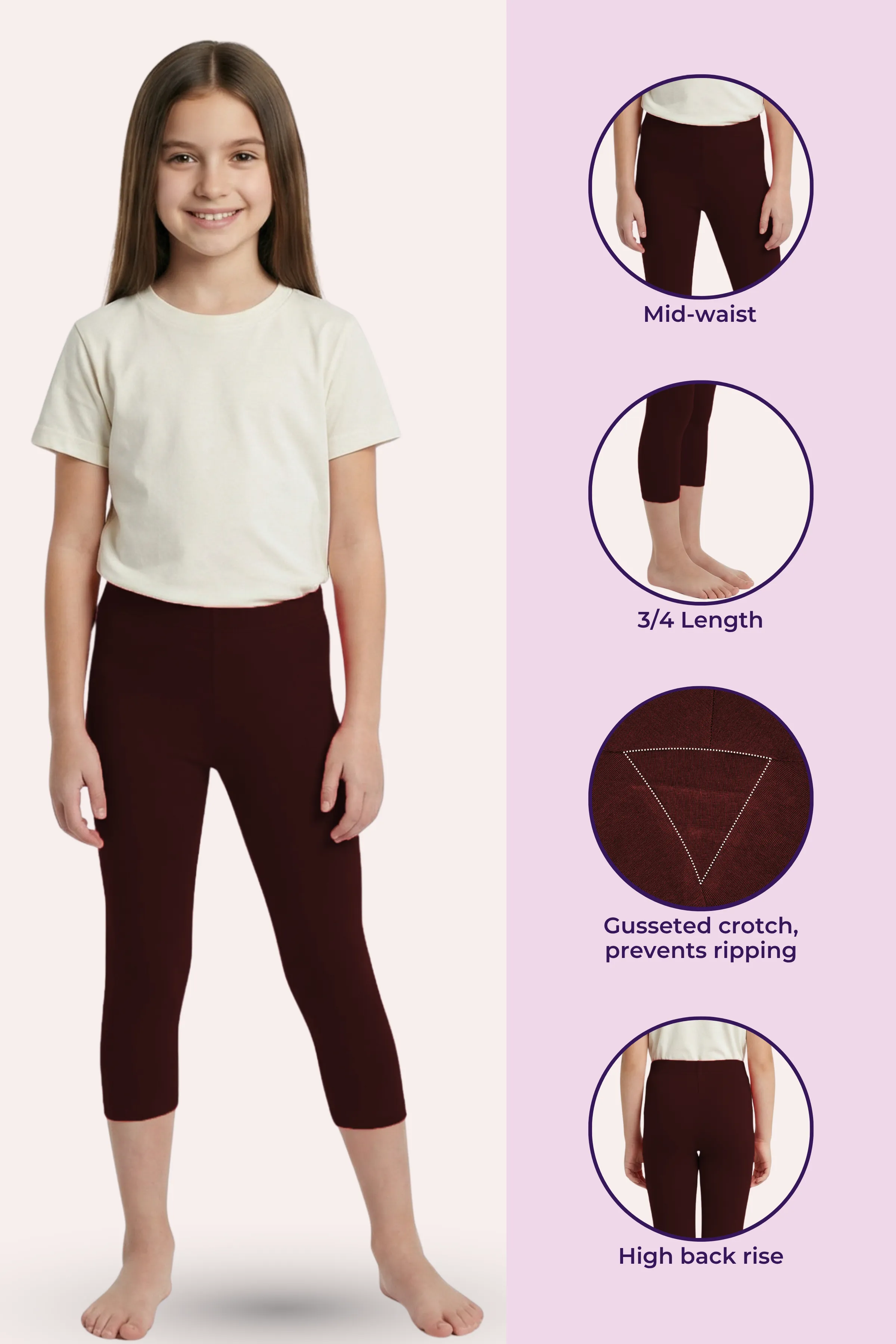 Teen Cropped Leggings | Mid Waist | 3/4 Length | Cotton–Elastane Blend | Non-See-Through | Gusset Crotch to Prevent Ripping - Image 2