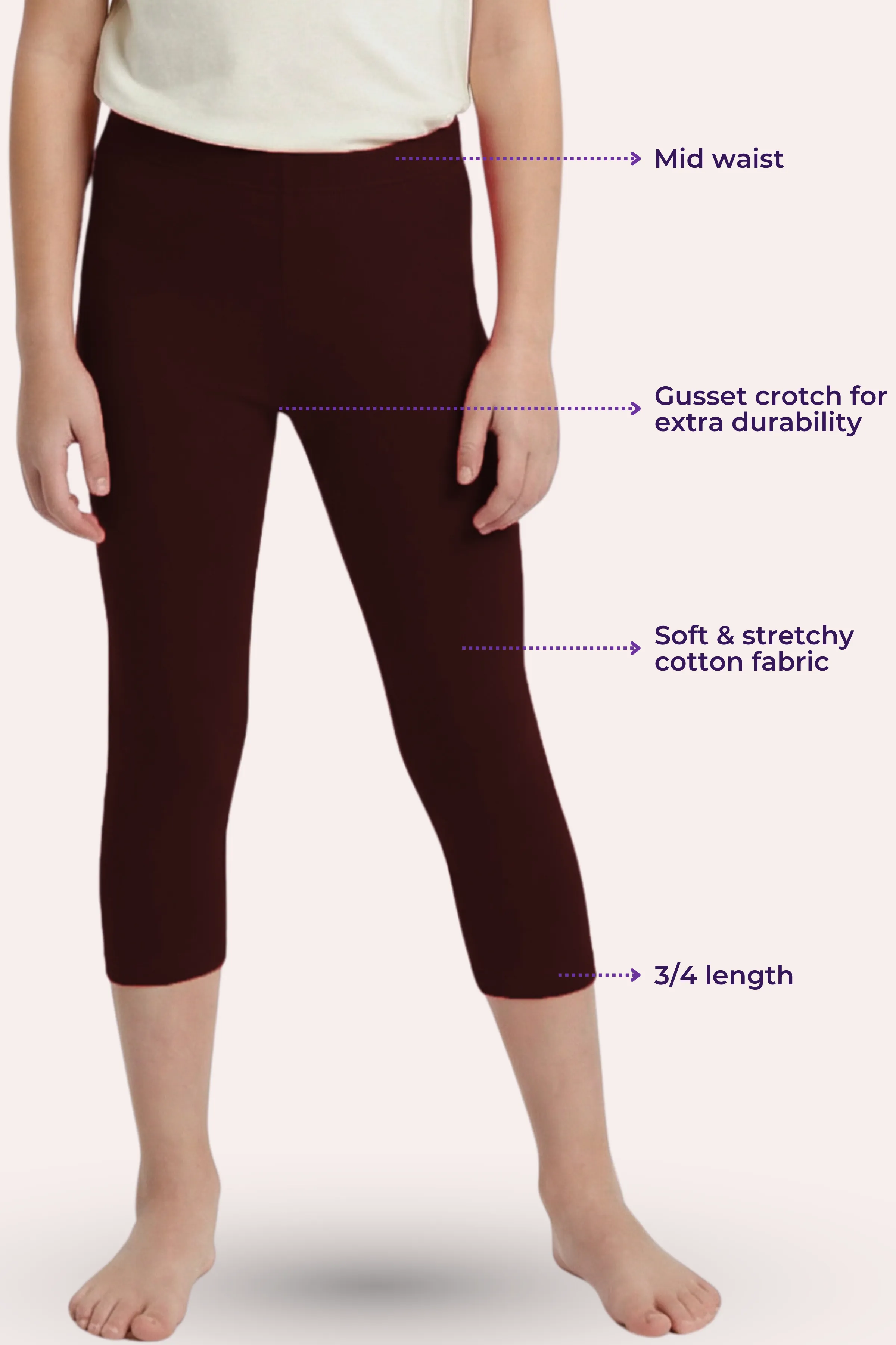 Teen Cropped Leggings | Mid Waist | 3/4 Length | Cotton–Elastane Blend | Non-See-Through | Gusset Crotch to Prevent Ripping - Image 3