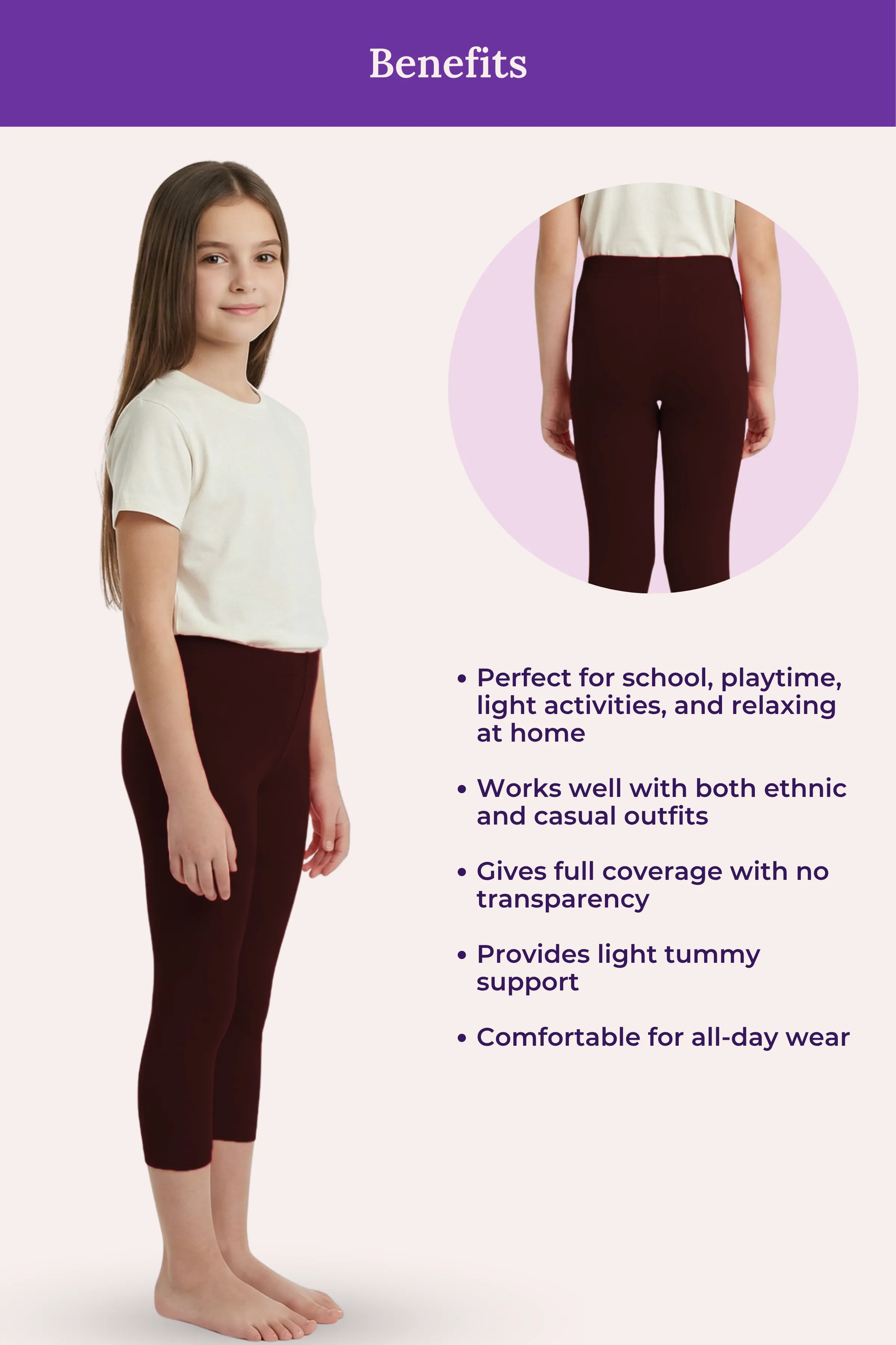 Teen Cropped Leggings | Mid Waist | 3/4 Length | Cotton–Elastane Blend | Non-See-Through | Gusset Crotch to Prevent Ripping - Image 5
