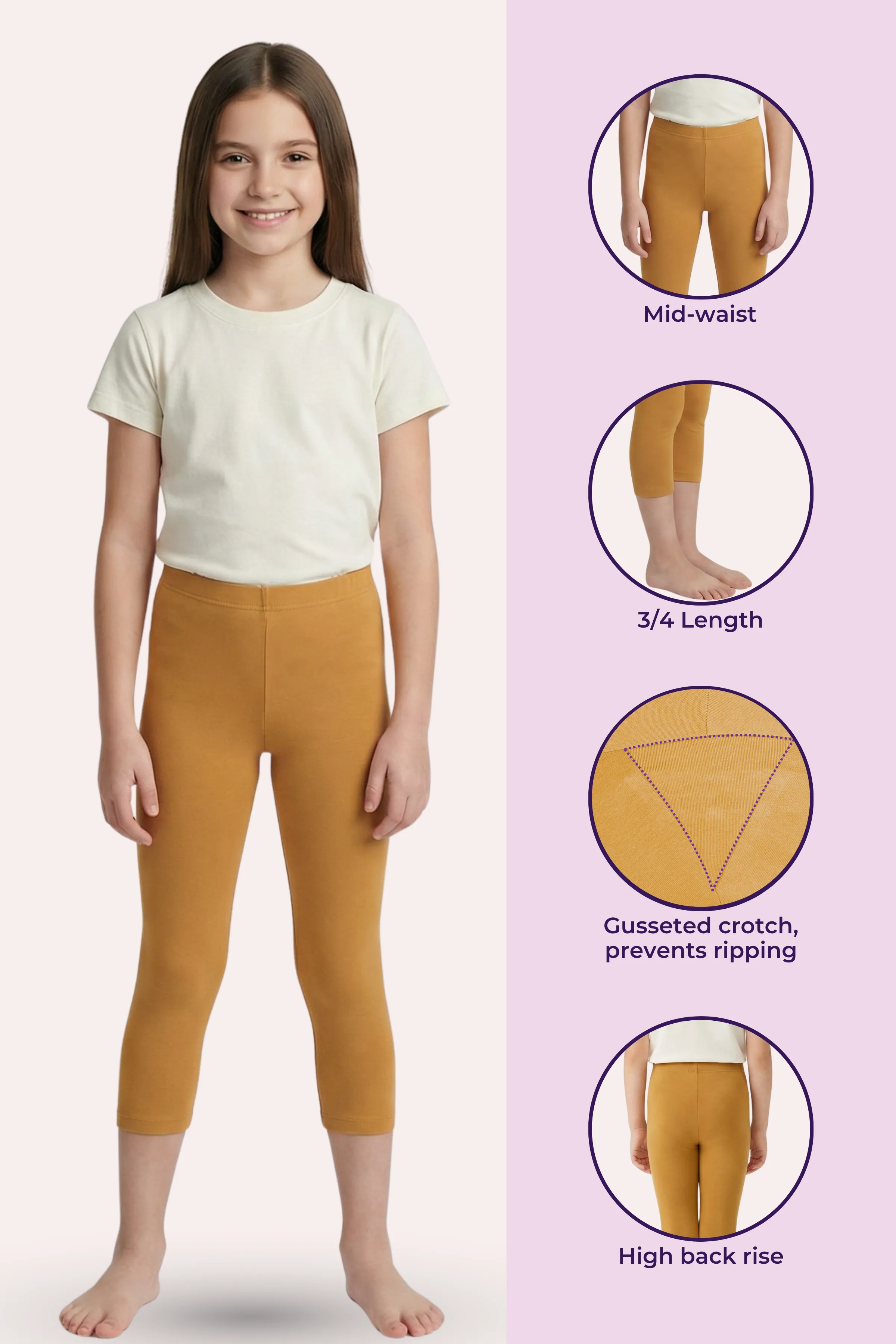 Teen Cropped Leggings | Mid Waist | 3/4 Length | Cotton–Elastane Blend | Non-See-Through | Gusset Crotch to Prevent Ripping - Image 2