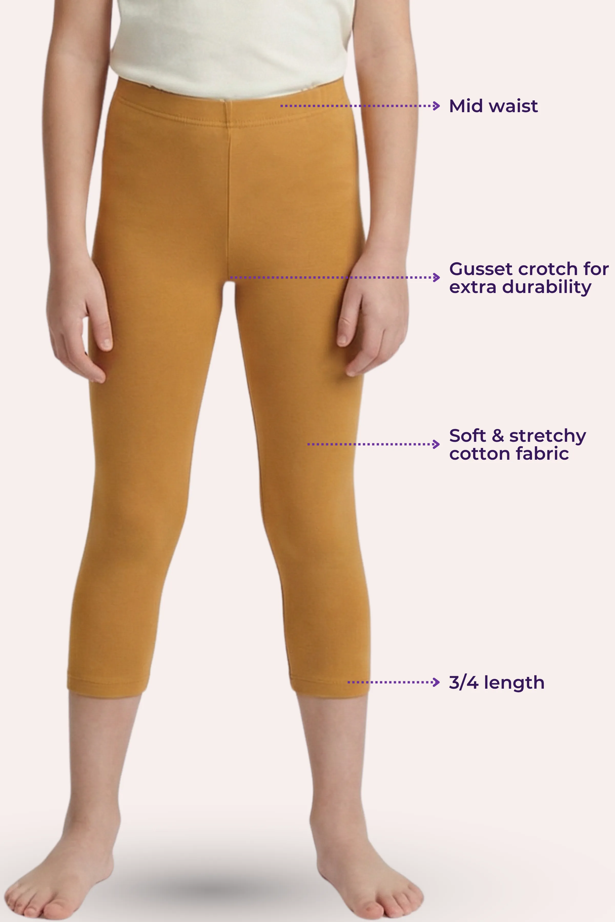 Teen Cropped Leggings | Mid Waist | 3/4 Length | Cotton–Elastane Blend | Non-See-Through | Gusset Crotch to Prevent Ripping - Image 3