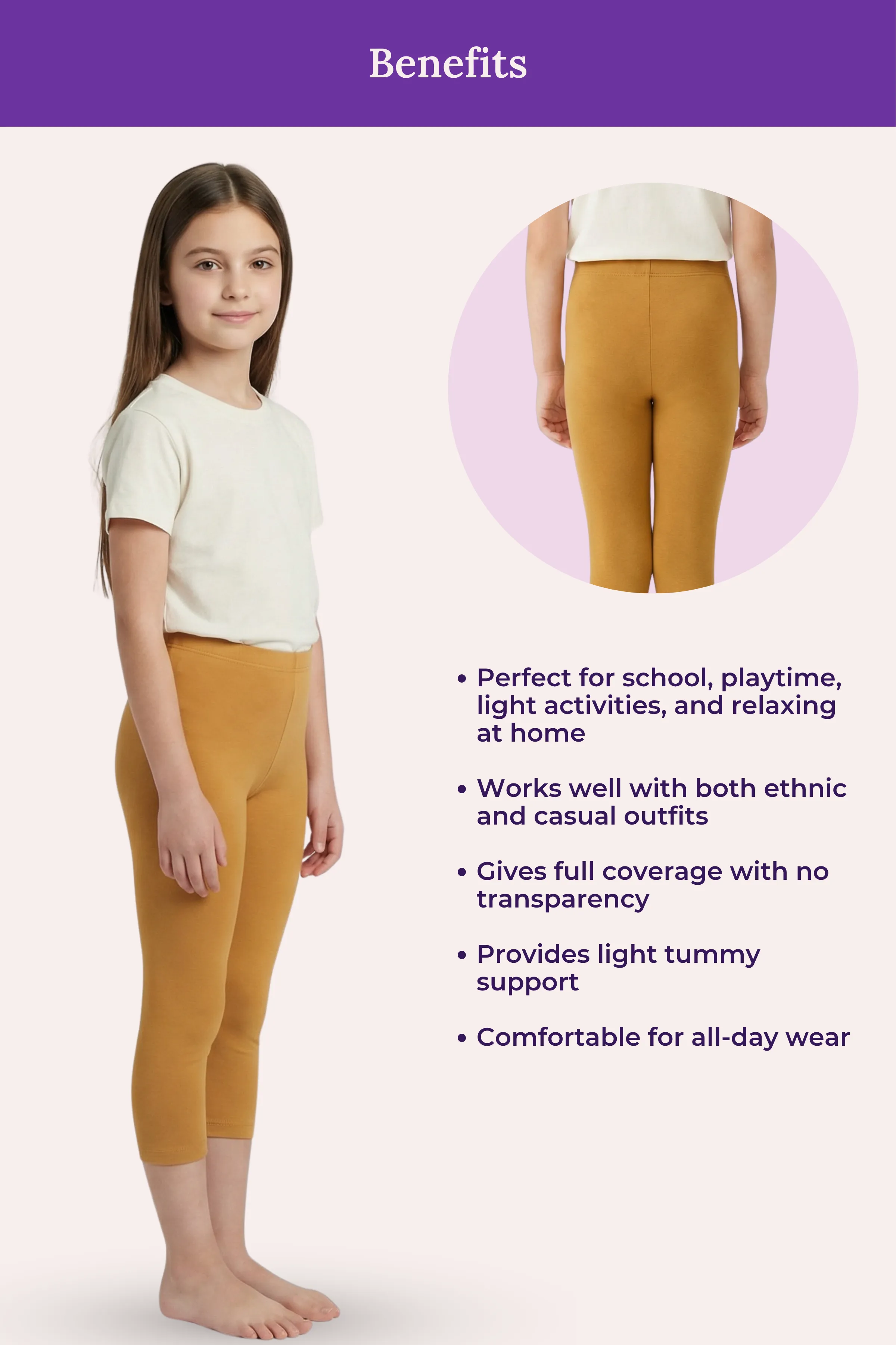 Teen Cropped Leggings | Mid Waist | 3/4 Length | Cotton–Elastane Blend | Non-See-Through | Gusset Crotch to Prevent Ripping - Image 5