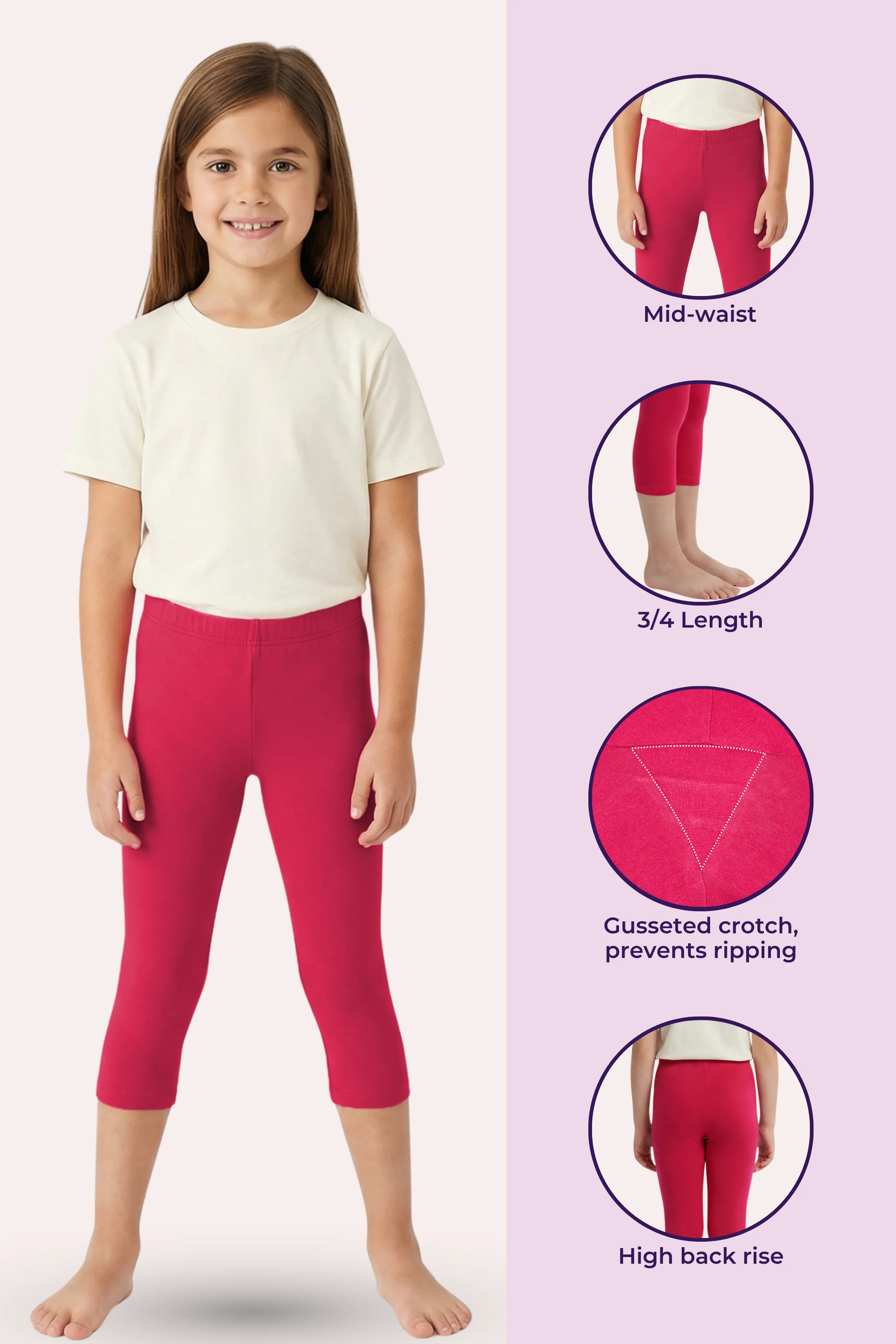 Teen Cropped Leggings | Mid Waist | 3/4 Length | Cotton–Elastane Blend | Non-See-Through | Gusset Crotch to Prevent Ripping - Image 2
