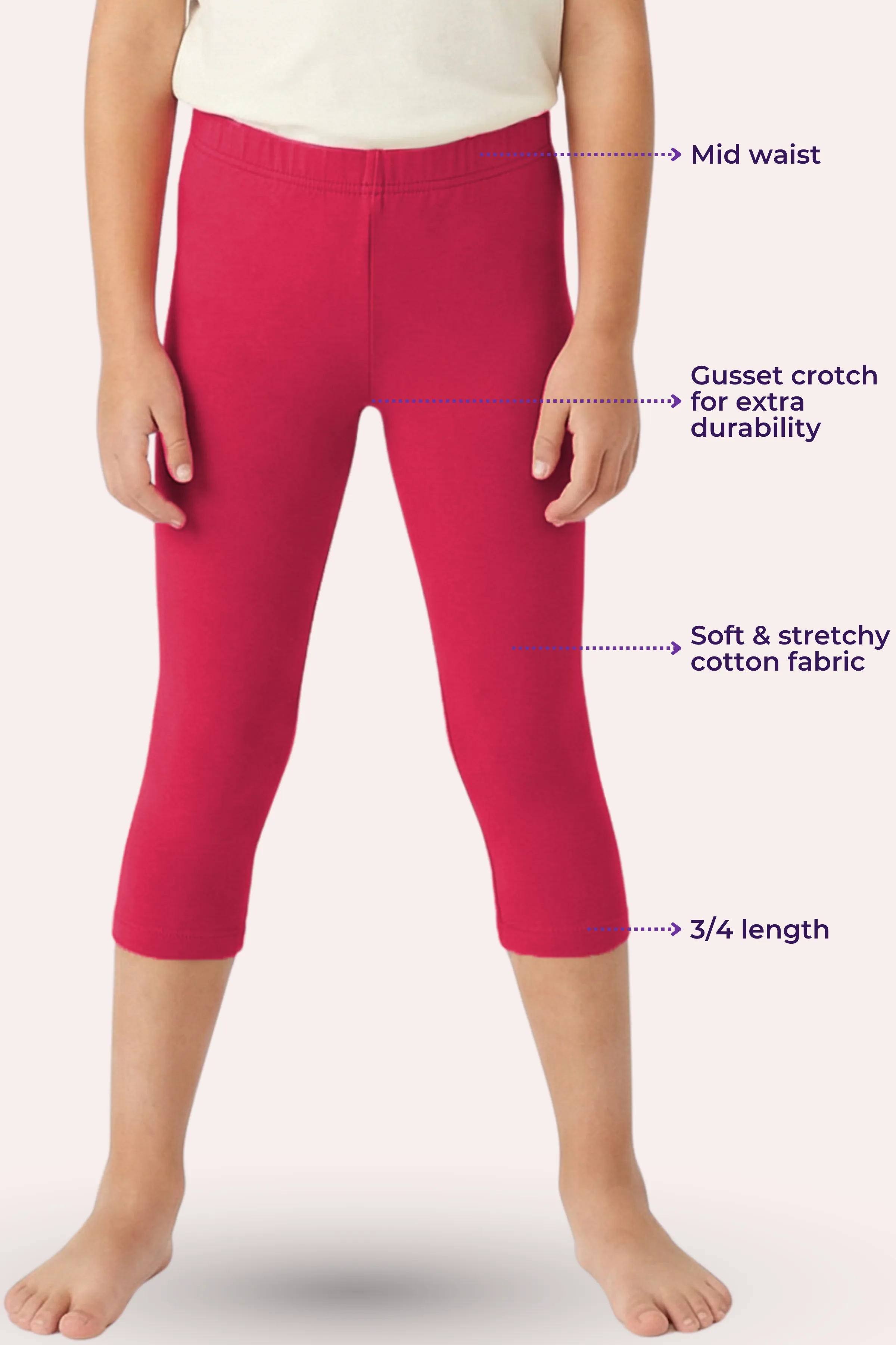 Teen Cropped Leggings | Mid Waist | 3/4 Length | Cotton–Elastane Blend | Non-See-Through | Gusset Crotch to Prevent Ripping - Image 3