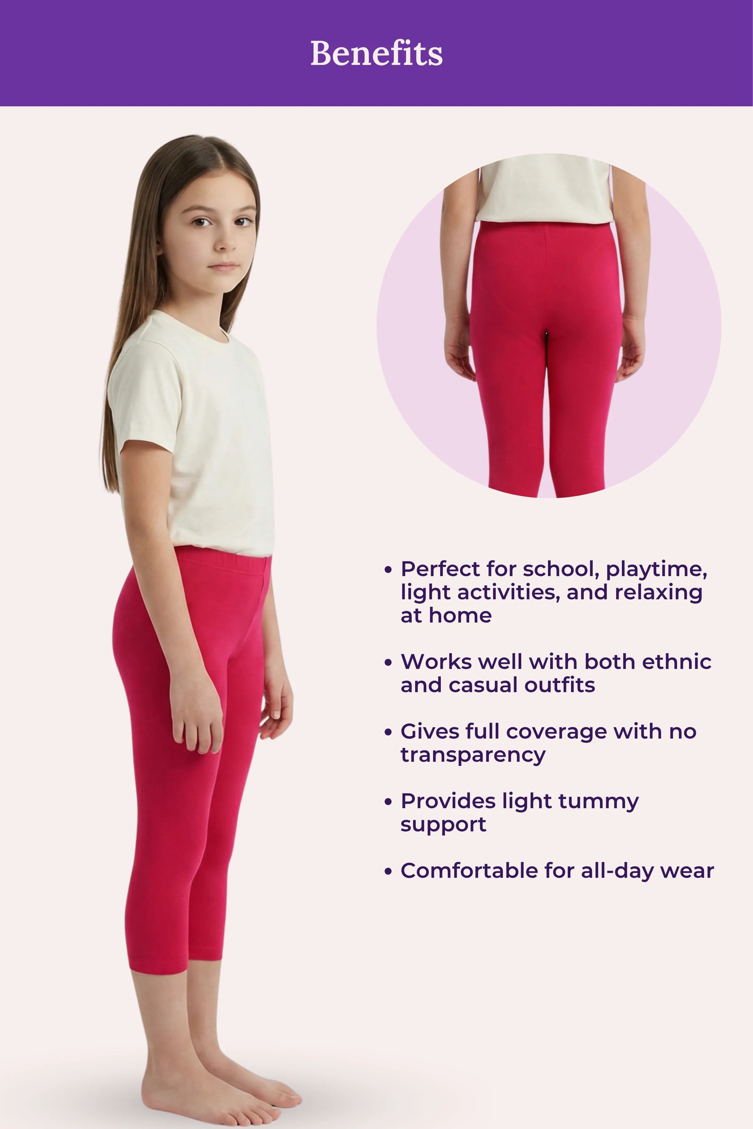 Teen Cropped Leggings | Mid Waist | 3/4 Length | Cotton–Elastane Blend | Non-See-Through | Gusset Crotch to Prevent Ripping - Image 5