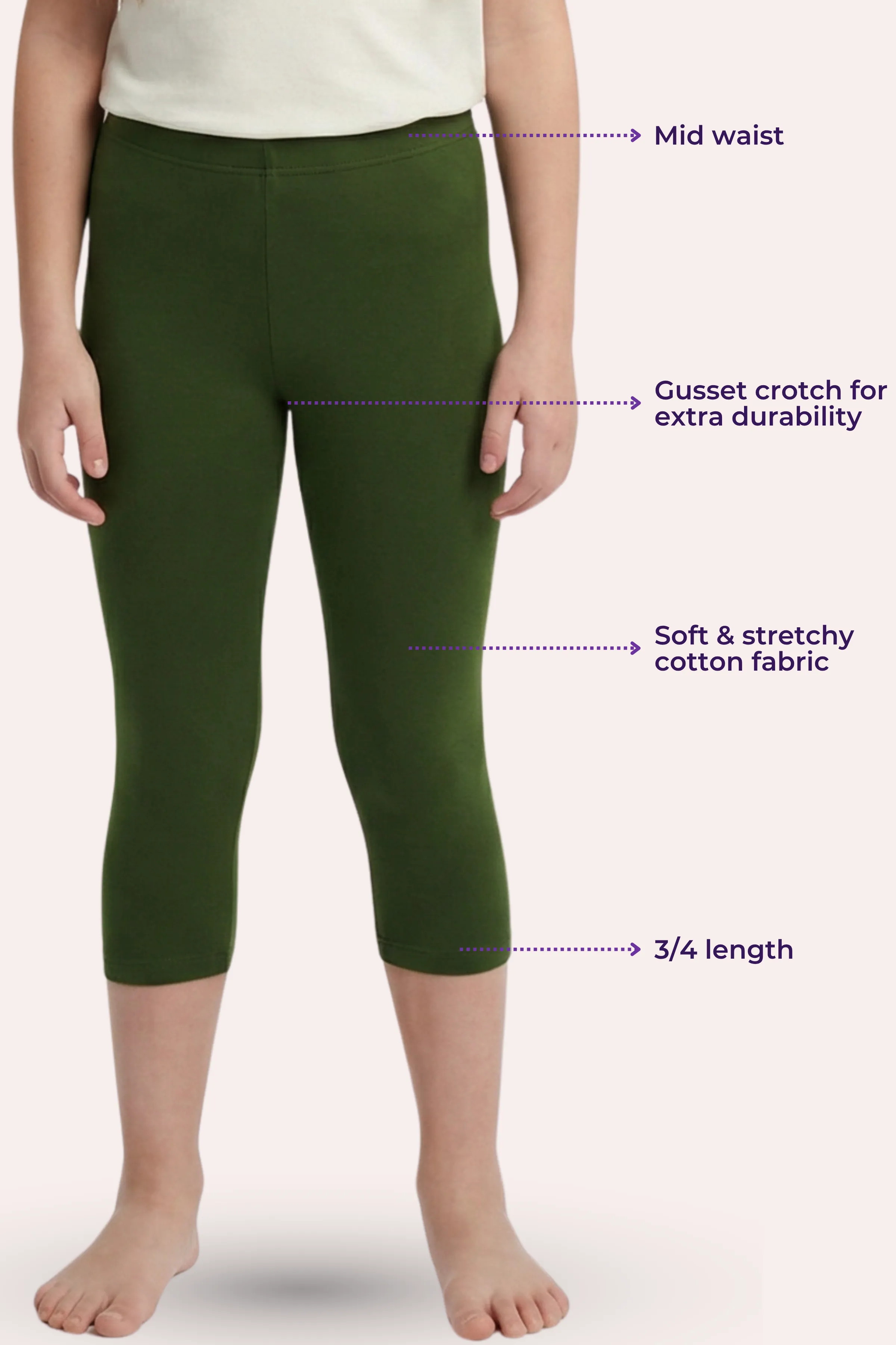 Teen Cropped Leggings | Mid Waist | 3/4 Length | Cotton–Elastane Blend | Non-See-Through | Gusset Crotch to Prevent Ripping - Image 3