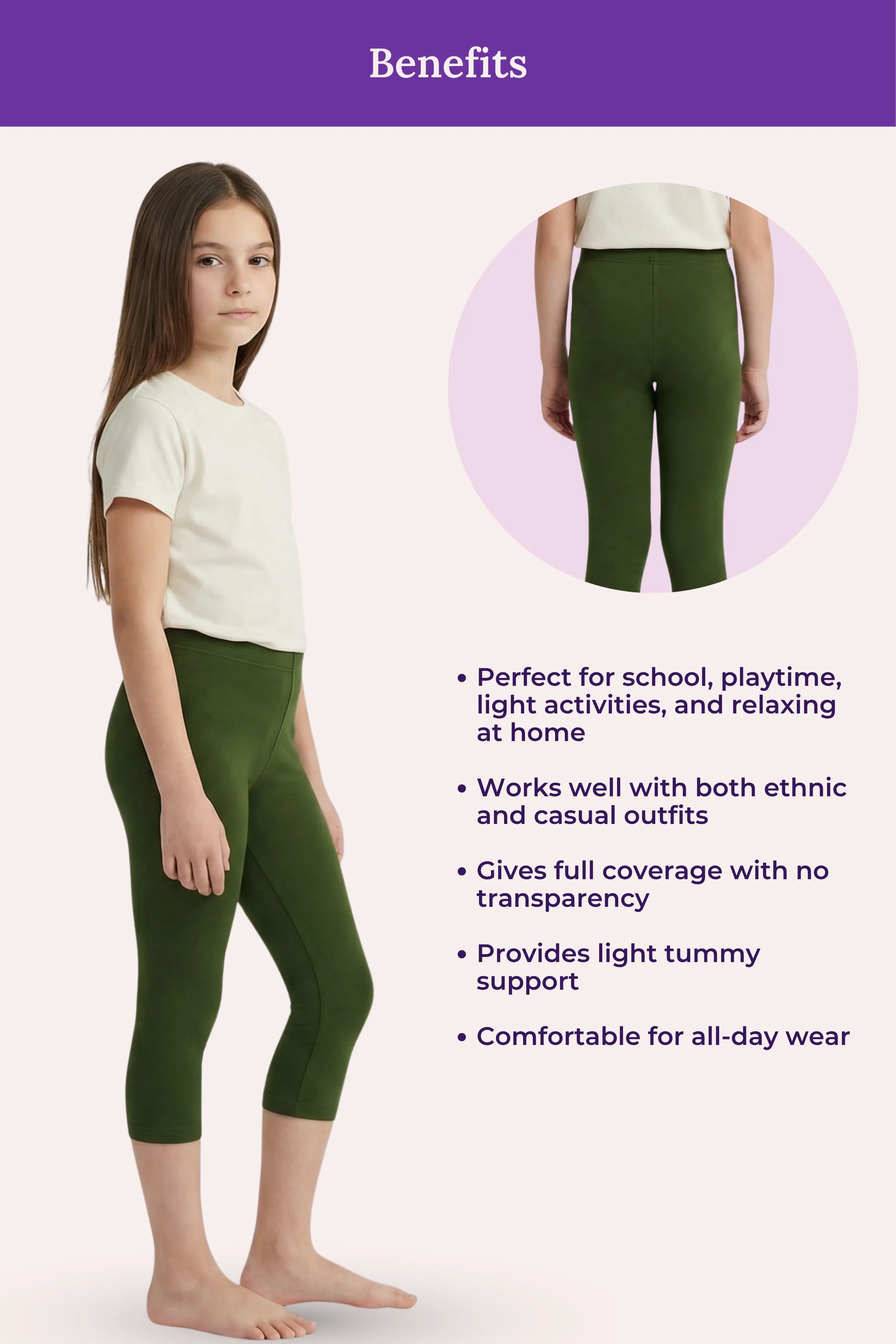 Teen Cropped Leggings | Mid Waist | 3/4 Length | Cotton–Elastane Blend | Non-See-Through | Gusset Crotch to Prevent Ripping - Image 5