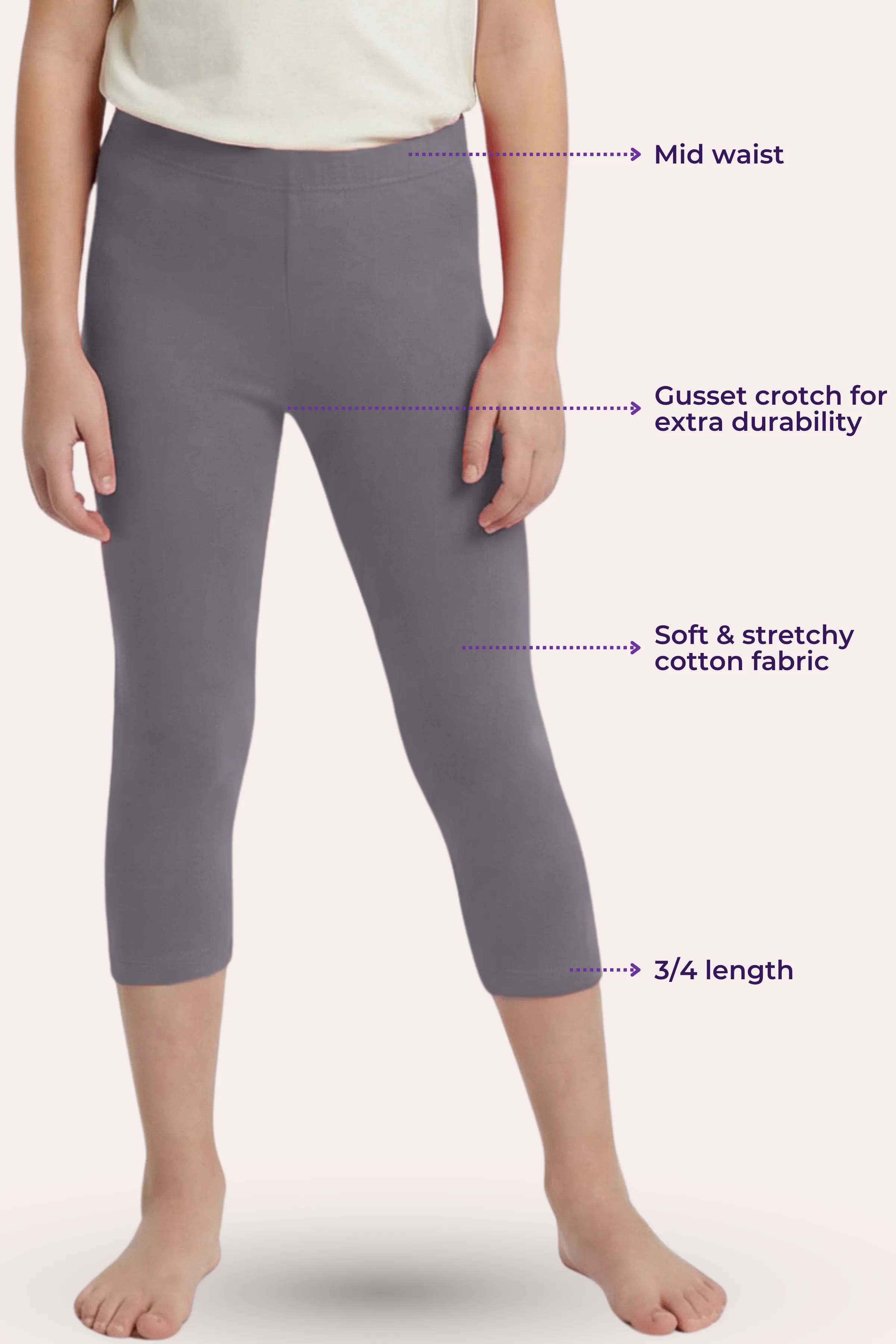 Teen Cropped Leggings | Mid Waist | 3/4 Length | Cotton–Elastane Blend | Non-See-Through | Gusset Crotch to Prevent Ripping - Image 3