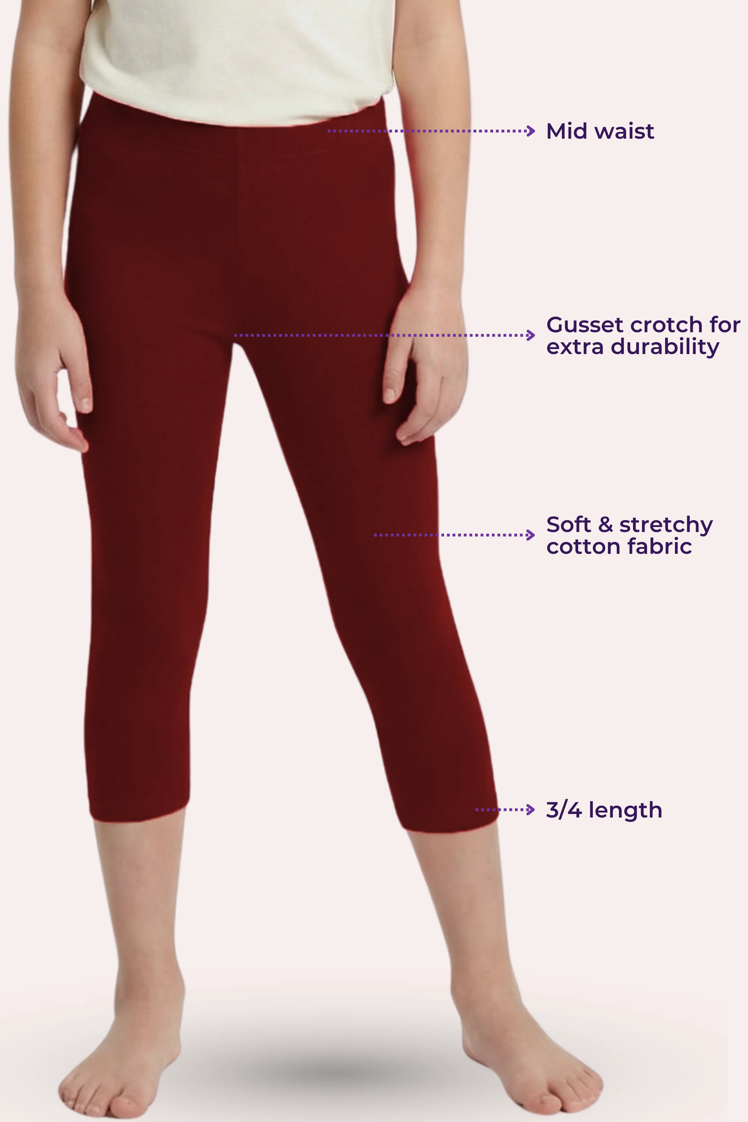 Teen Cropped Leggings | Mid Waist | 3/4 Length | Cotton–Elastane Blend | Non-See-Through | Gusset Crotch to Prevent Ripping - Image 3