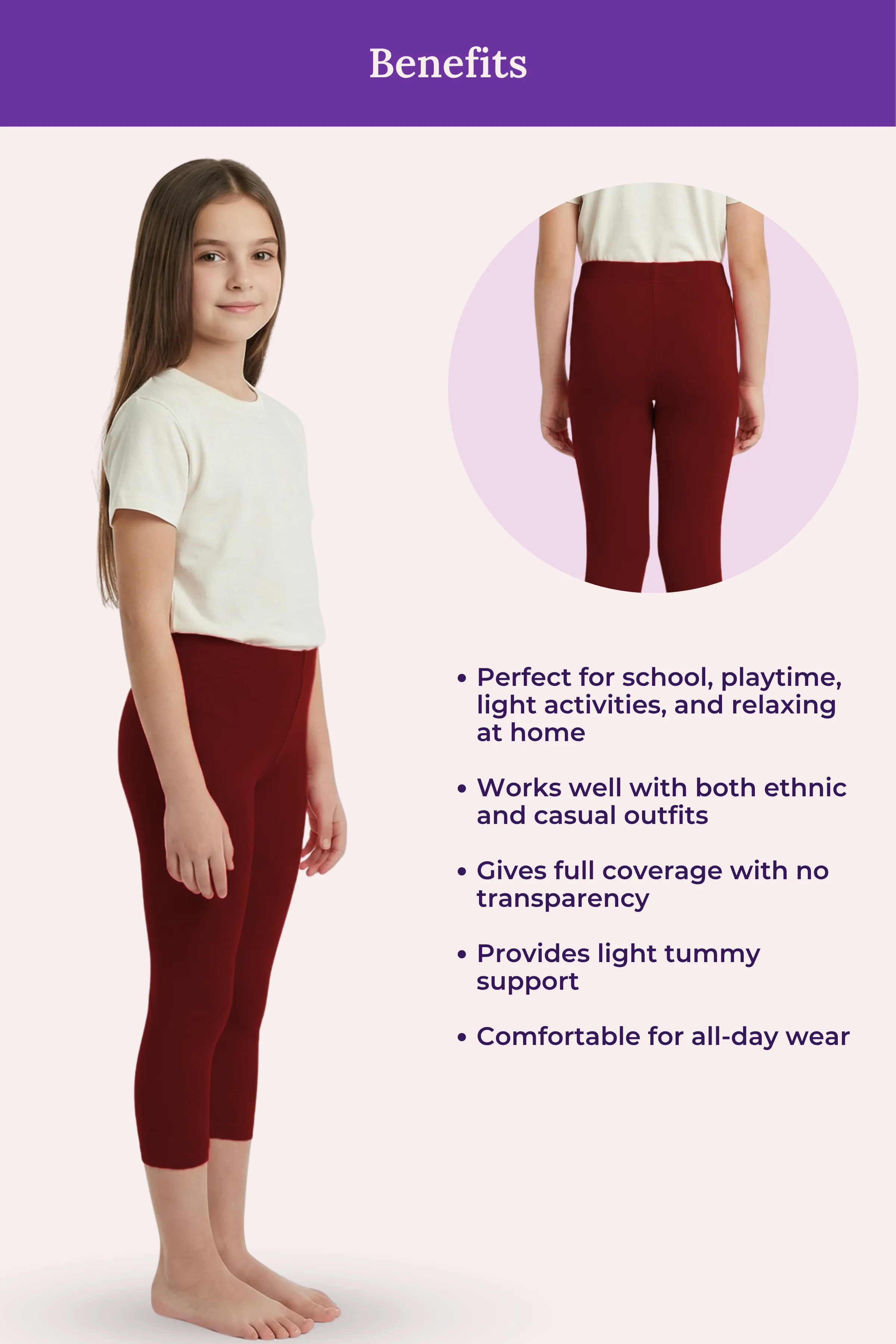 Teen Cropped Leggings | Mid Waist | 3/4 Length | Cotton–Elastane Blend | Non-See-Through | Gusset Crotch to Prevent Ripping - Image 5