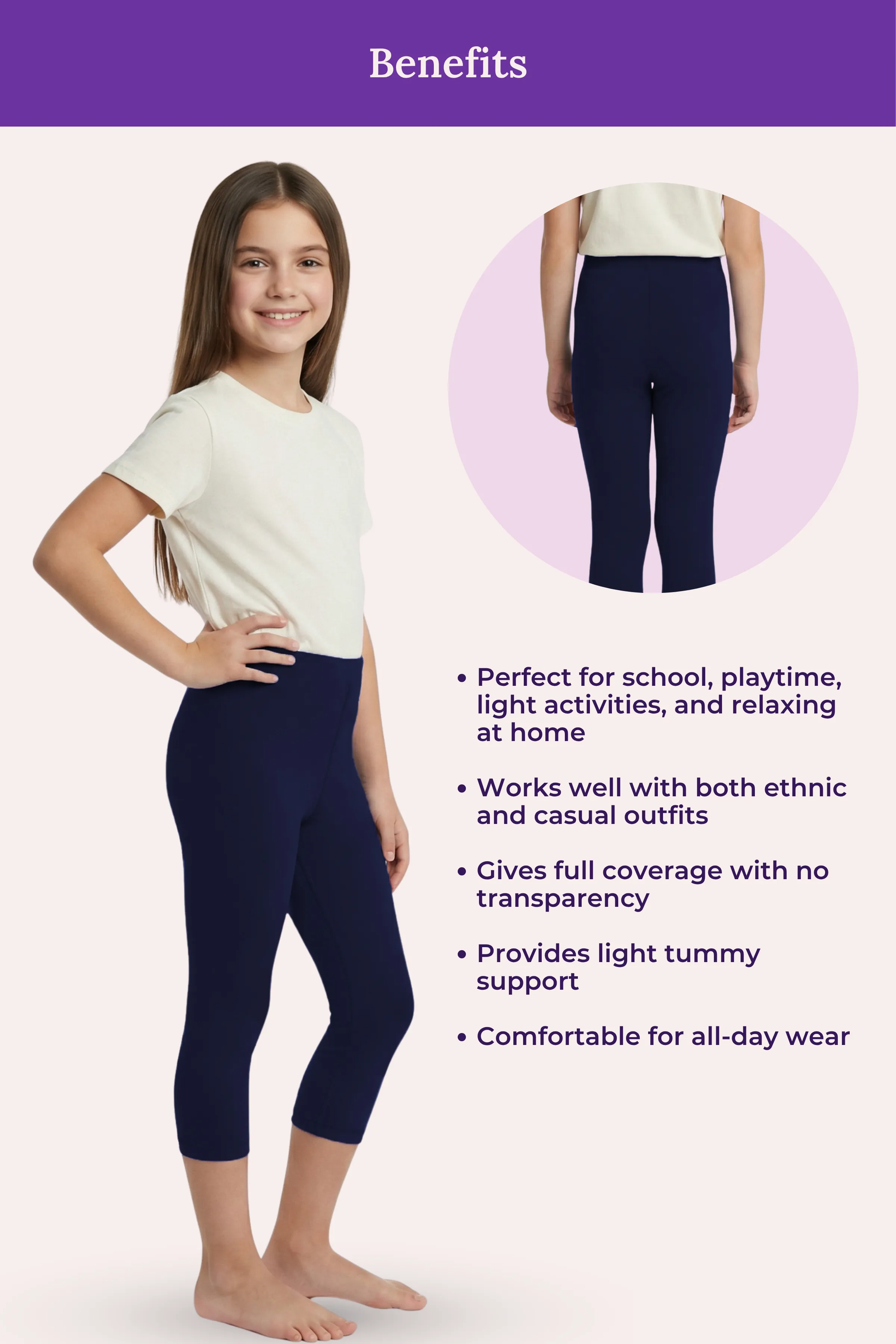 Teen Cropped Leggings | Mid Waist | 3/4 Length | Cotton–Elastane Blend | Non-See-Through | Gusset Crotch to Prevent Ripping - Image 5