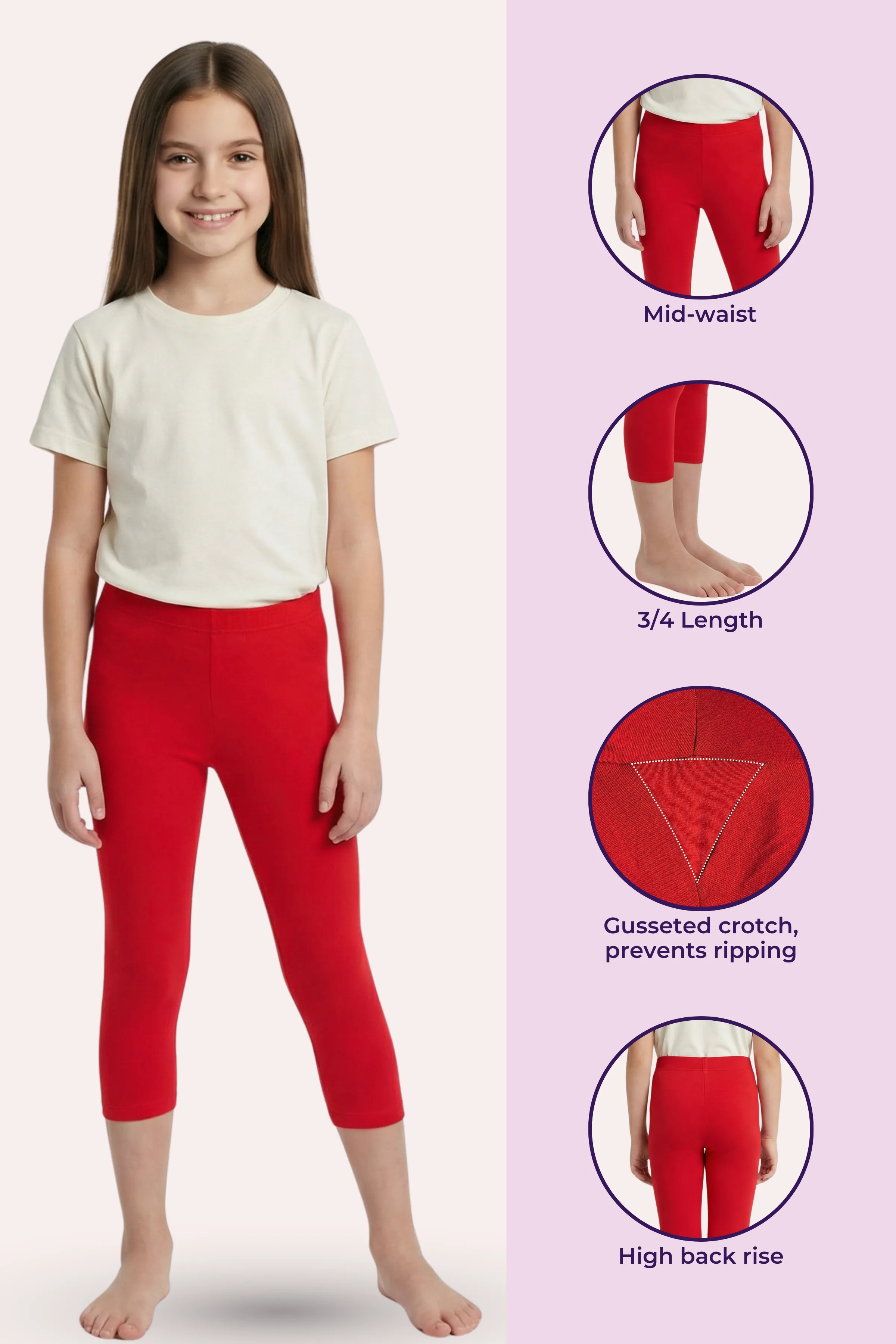 Teen Cropped Leggings | Mid Waist | 3/4 Length | Cotton–Elastane Blend | Non-See-Through | Gusset Crotch to Prevent Ripping - Image 2