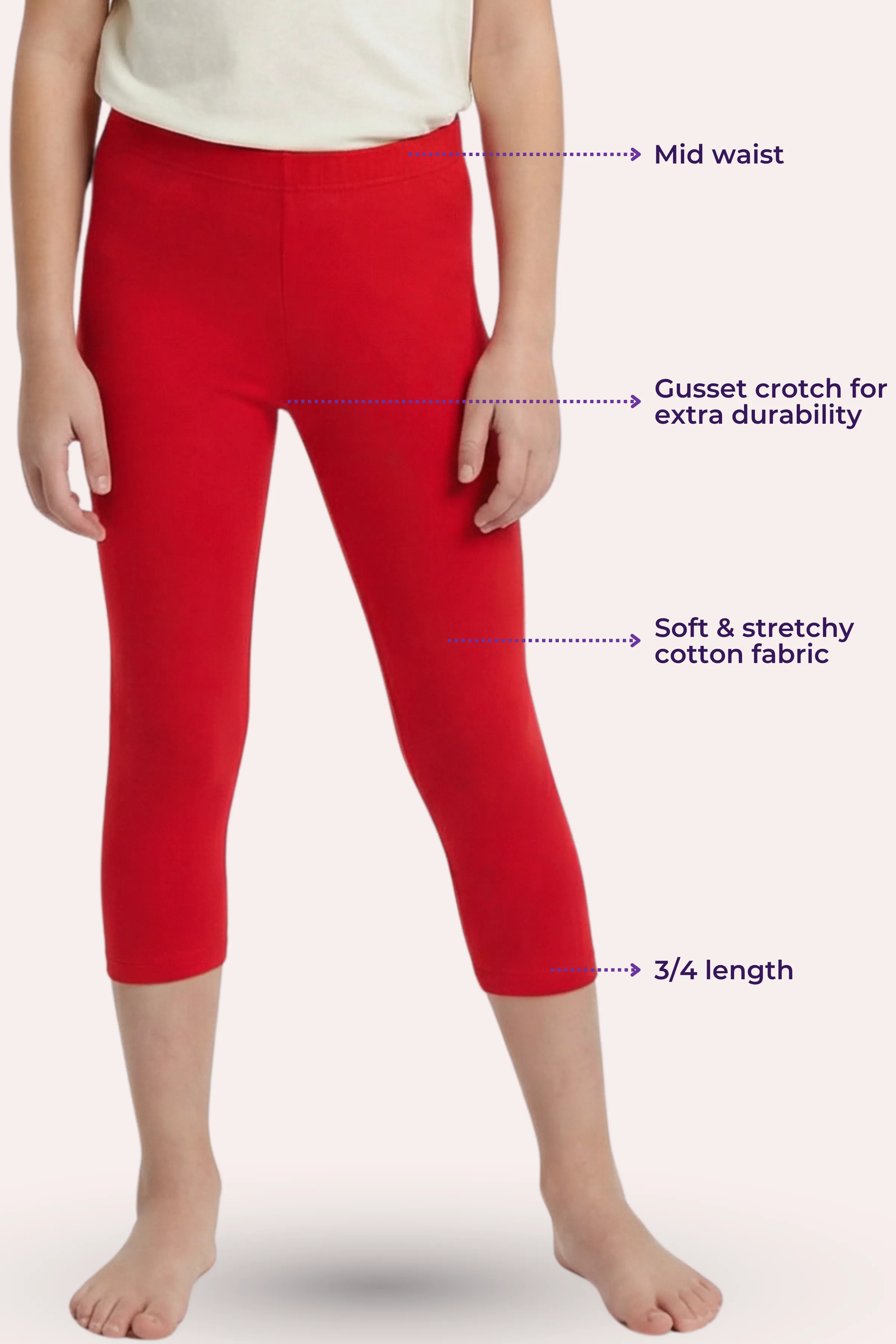 Teen Cropped Leggings | Mid Waist | 3/4 Length | Cotton–Elastane Blend | Non-See-Through | Gusset Crotch to Prevent Ripping - Image 3