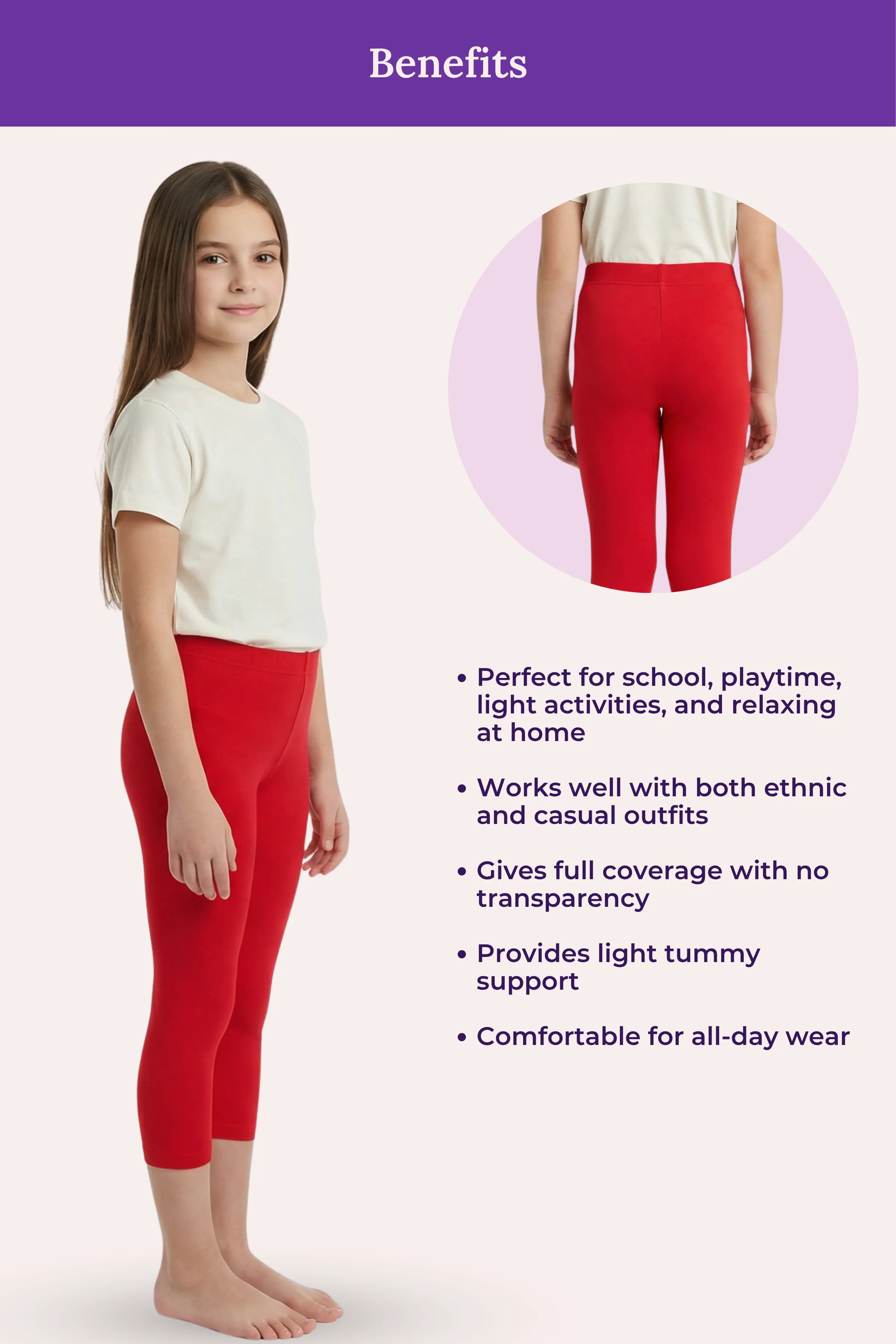 Teen Cropped Leggings | Mid Waist | 3/4 Length | Cotton–Elastane Blend | Non-See-Through | Gusset Crotch to Prevent Ripping - Image 5