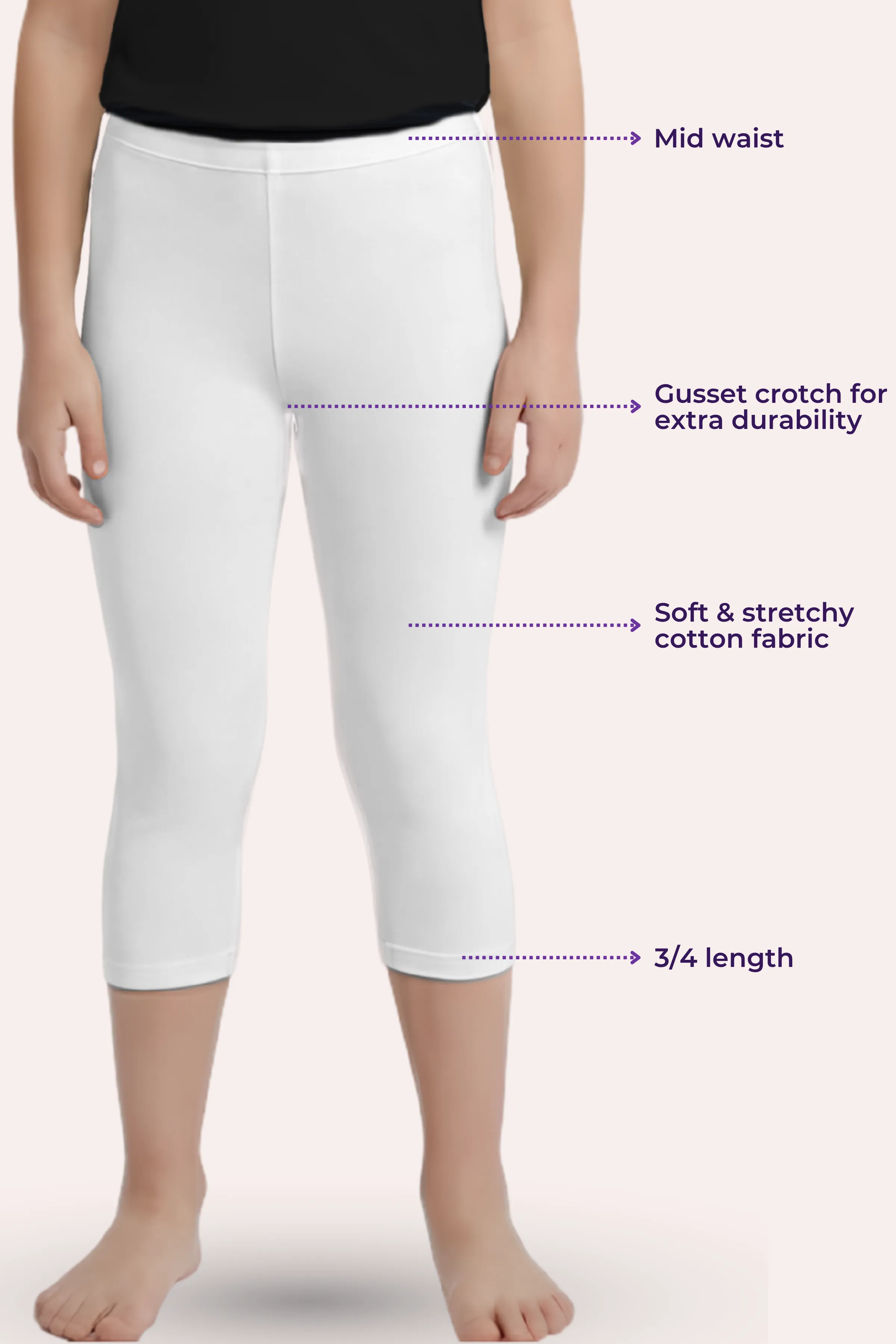 Teen Cropped Leggings | Mid Waist | 3/4 Length | Cotton–Elastane Blend | Non-See-Through | Gusset Crotch to Prevent Ripping - Image 3