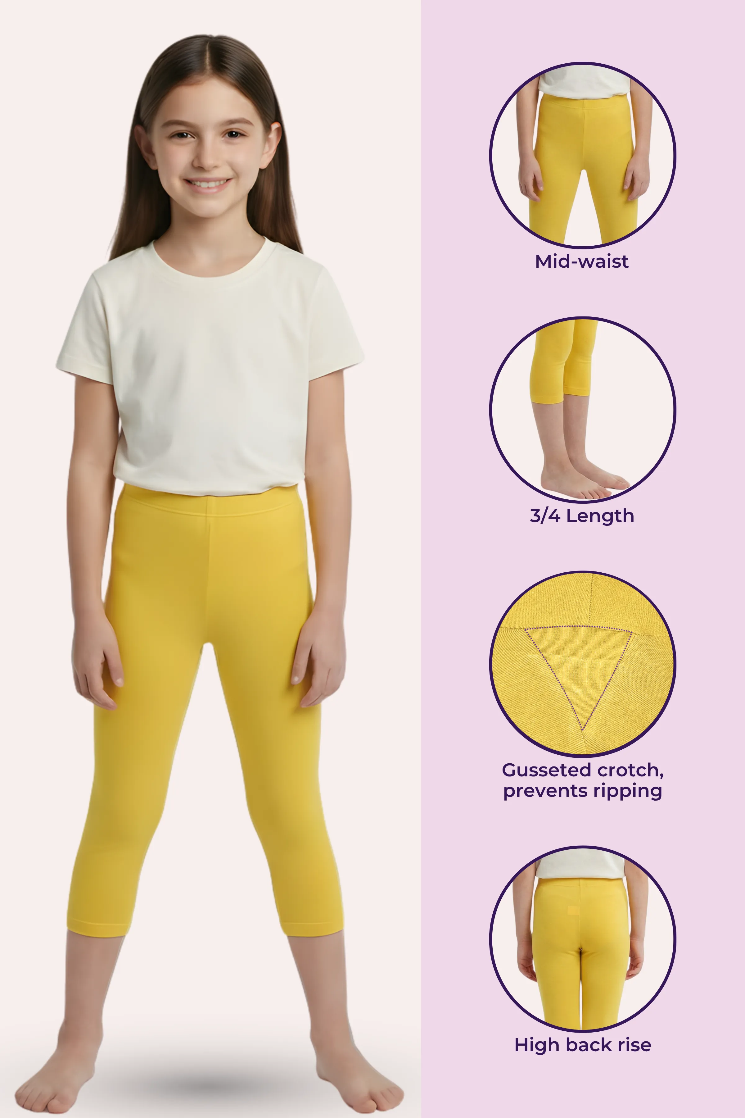 Teen Cropped Leggings | Mid Waist | 3/4 Length | Cotton–Elastane Blend | Non-See-Through | Gusset Crotch to Prevent Ripping - Image 2