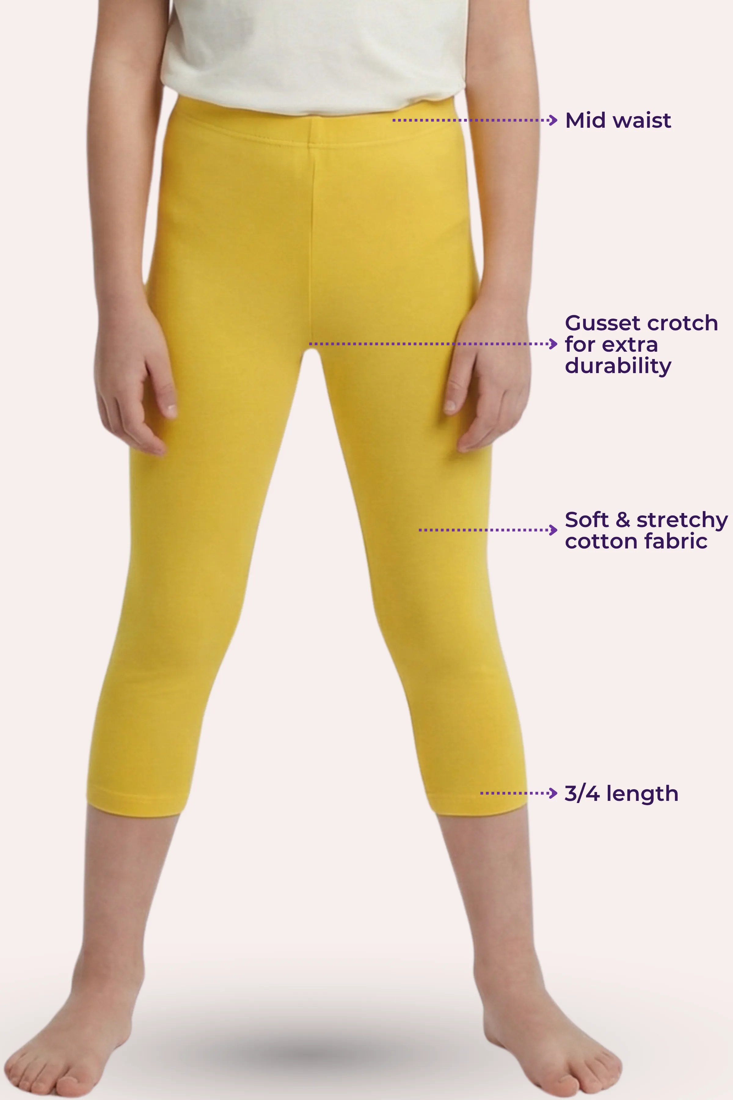 Teen Cropped Leggings | Mid Waist | 3/4 Length | Cotton–Elastane Blend | Non-See-Through | Gusset Crotch to Prevent Ripping - Image 3