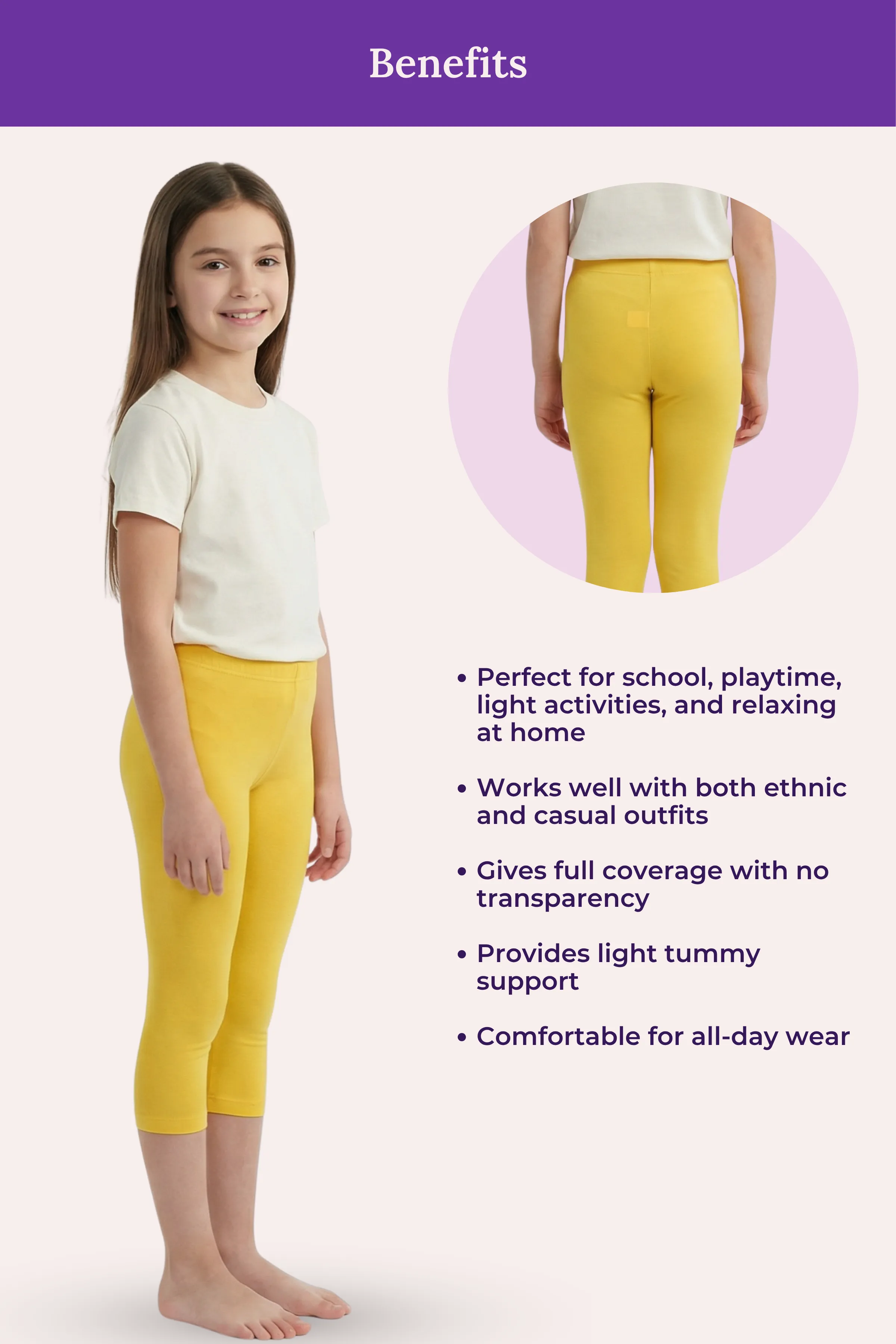Teen Cropped Leggings | Mid Waist | 3/4 Length | Cotton–Elastane Blend | Non-See-Through | Gusset Crotch to Prevent Ripping - Image 5